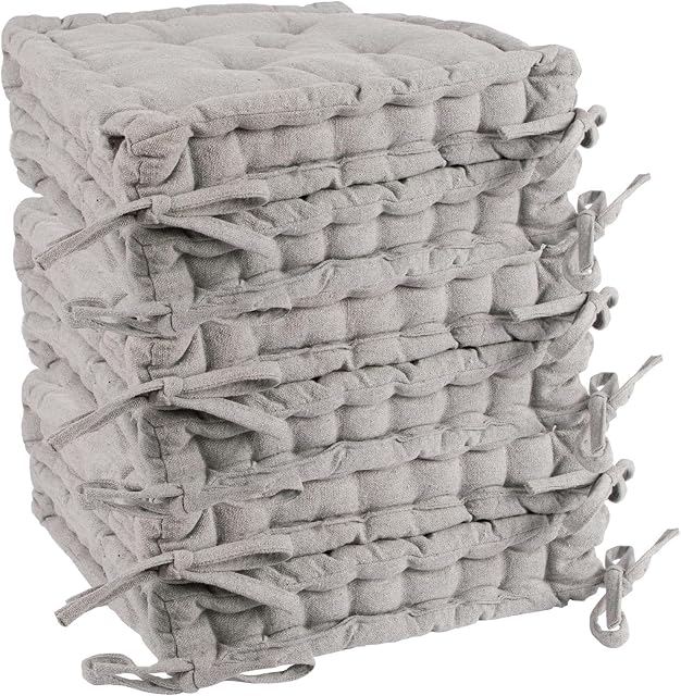 Nicola Spring Dining Chair Cushion Seat Pad Square Padded French Mattress - Grey - Pack of 6