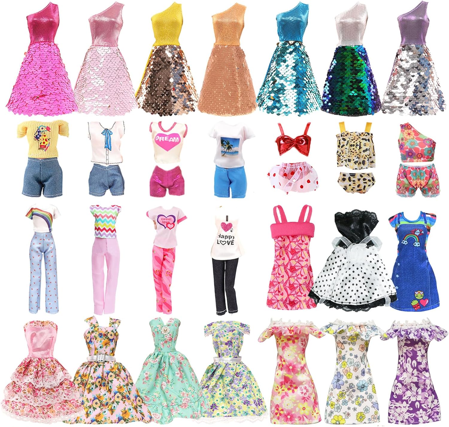 25 PCS Doll Clothes for 11.5 inch Girl Doll Including 3 Flower Dress 2 Seqien Dress 3 Casual Wear 2 Fashion Dress 2 Swimwear 10 Accessories Birthday for Girls Style in Random