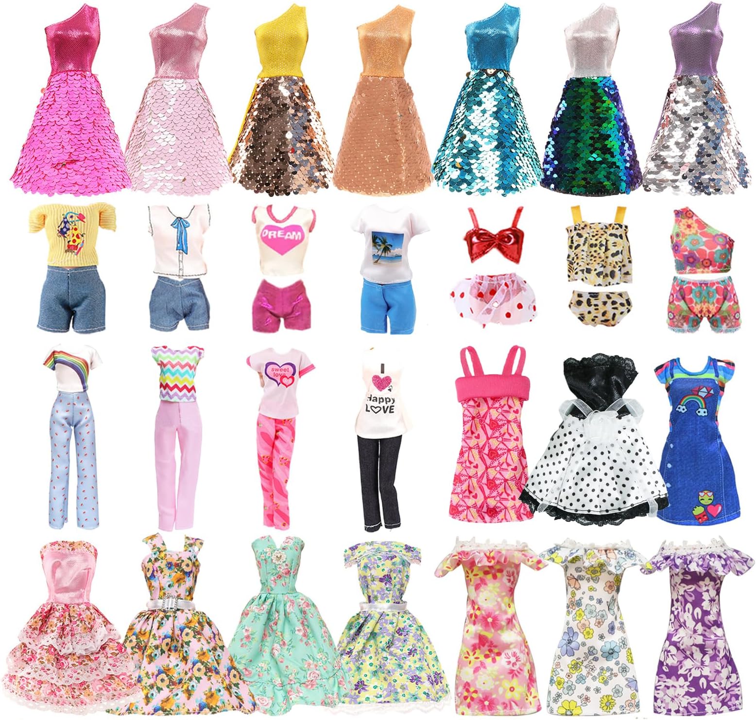 25 PCS Doll Clothes for 11.5 inch Girl Doll Including 3 Flower Dress 2 Seqien Dress 3 Casual Wear 2 Fashion Dress 2 Swimwear 10 Accessories Birthday for Girls Style in Random
