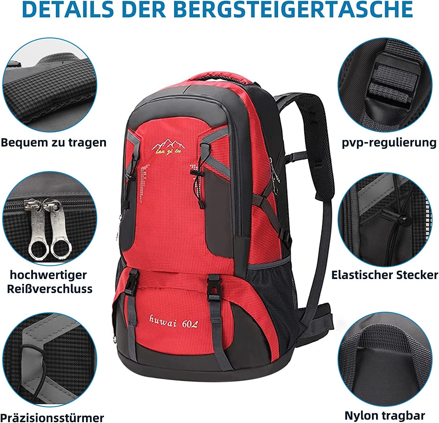 Sac a dos randonnee 60L sacs à dos de randonnée femme homme Sac à dos de randonnée/de voyage pour le camping, l'escalade, le ski et le cyclisme