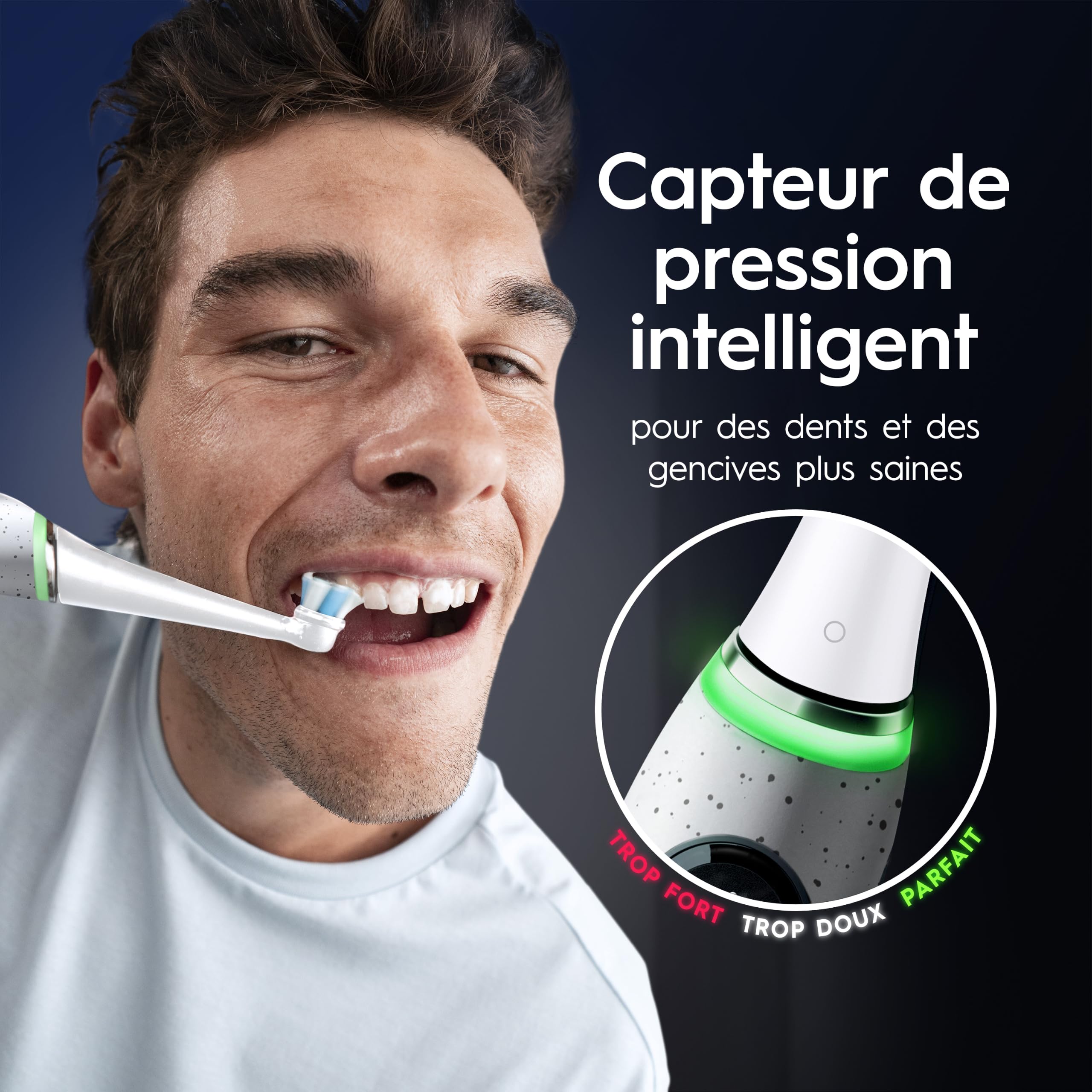 Oral-B Brosse à dents électrique rechargeable iO 10, capteur de pression, affichage interactif, intelligence artificielle avec coaching en direct, 1 tête, 1 brosse, étui de voyage, blanc, idée cadeau