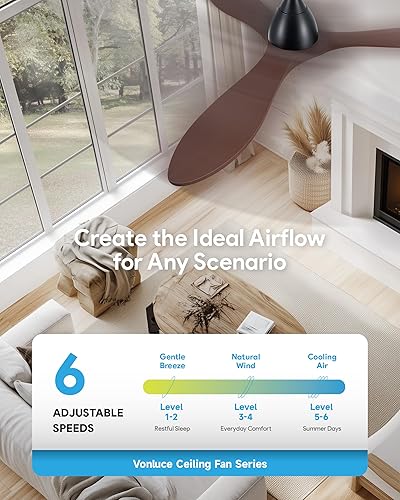 Miniatura 3 de VONLUCE Ventiladores de techo con luces, ventilador de techo inteligente de 52 pulgadas con control remotoaplicaciónAlexa, 3 cuchillas, 6