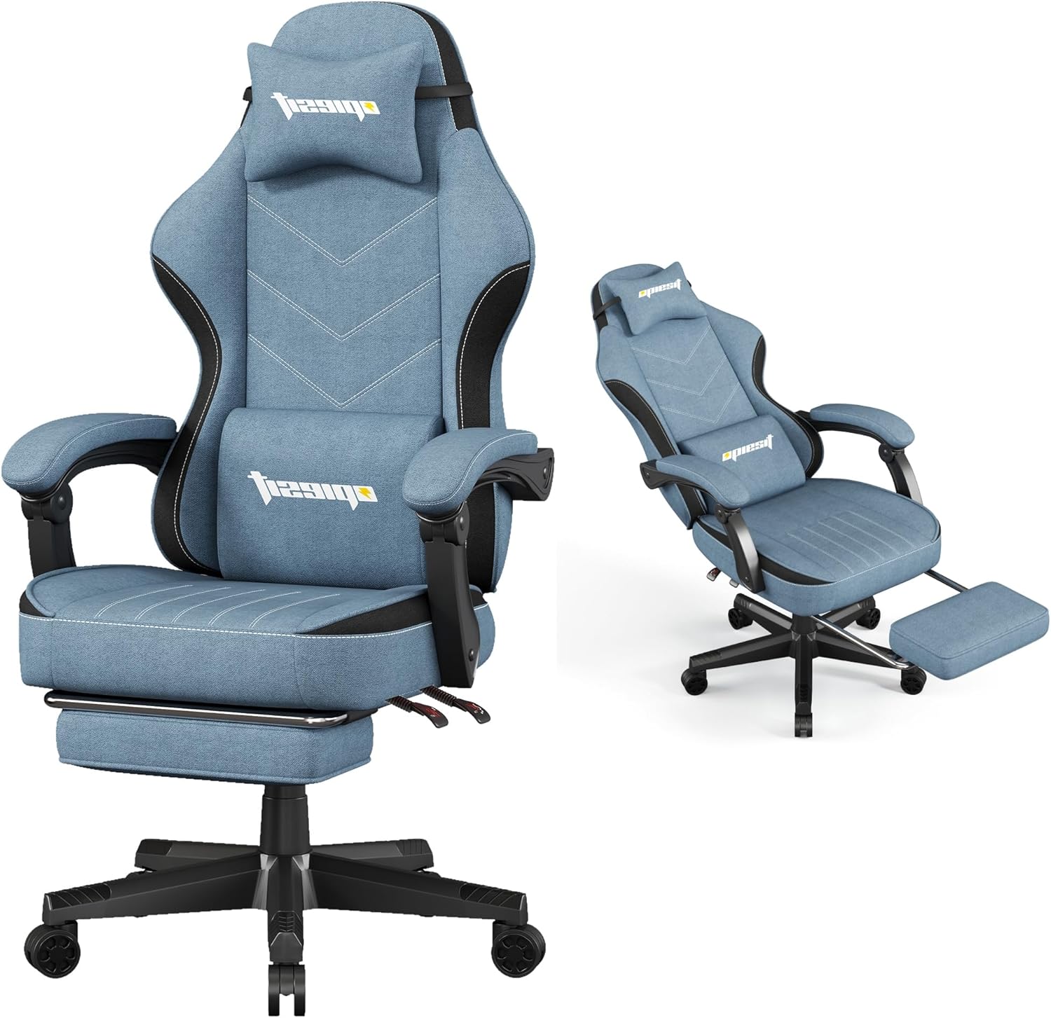 Gaming Chair,Fabric Computer Chair with Pocket Spring Cushion,400 lb Load Capacity,Ergonomic Office Chair with Footrest,Height Adjustable Video Gamer Chair with Lumbar Support (Blue) Gaming Chair,Fabric Computer Chair with Pocket Spring Cushion,400 lb Load Capacity,Ergonomic Office Chair with Footrest,Height Adjustable Video Gamer Chair with Lumbar Support (Blue)