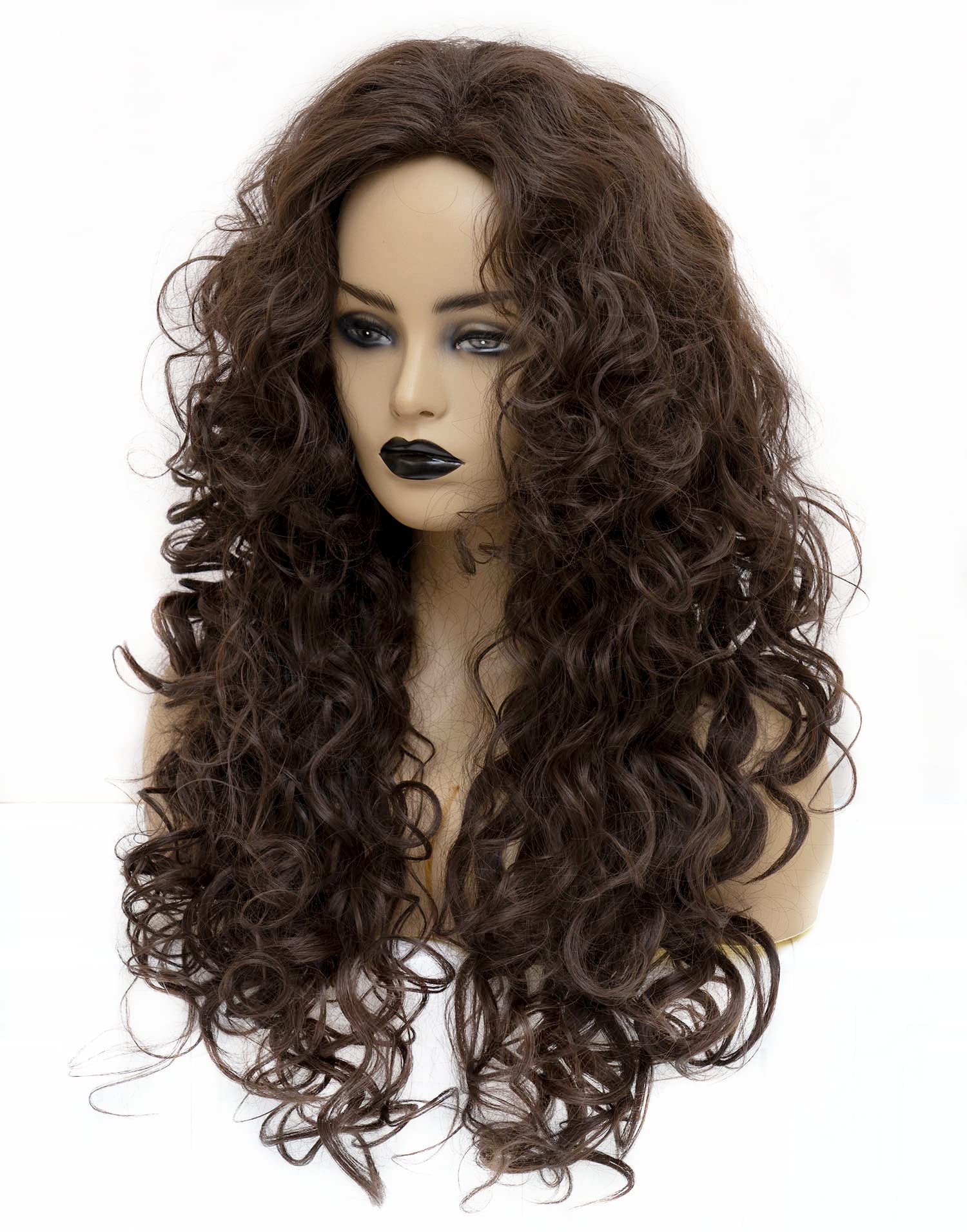 Gerulyss 28 Inches Long Wavy Wigs for Women Dark Brown Natural Curly Synthetic costume Hair Wig Fluffy Full Head Halloween Wig