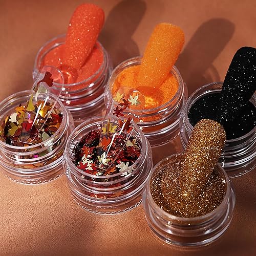 Miniatura 4 de Arte de uñas de hoja de arce de otoño, copos de purpurina mixta de 4 colores para manicura fina, suministros de lentejuelas para arte de uñas de