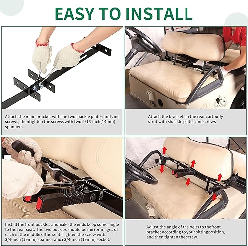 Miniatura 8 de 10L0L Kit universal de soporte de cinturón de seguridad para carrito de golf para 2 pasajeros, compatible con Yamaha, EZGO TXT/RXV, Club Car DS