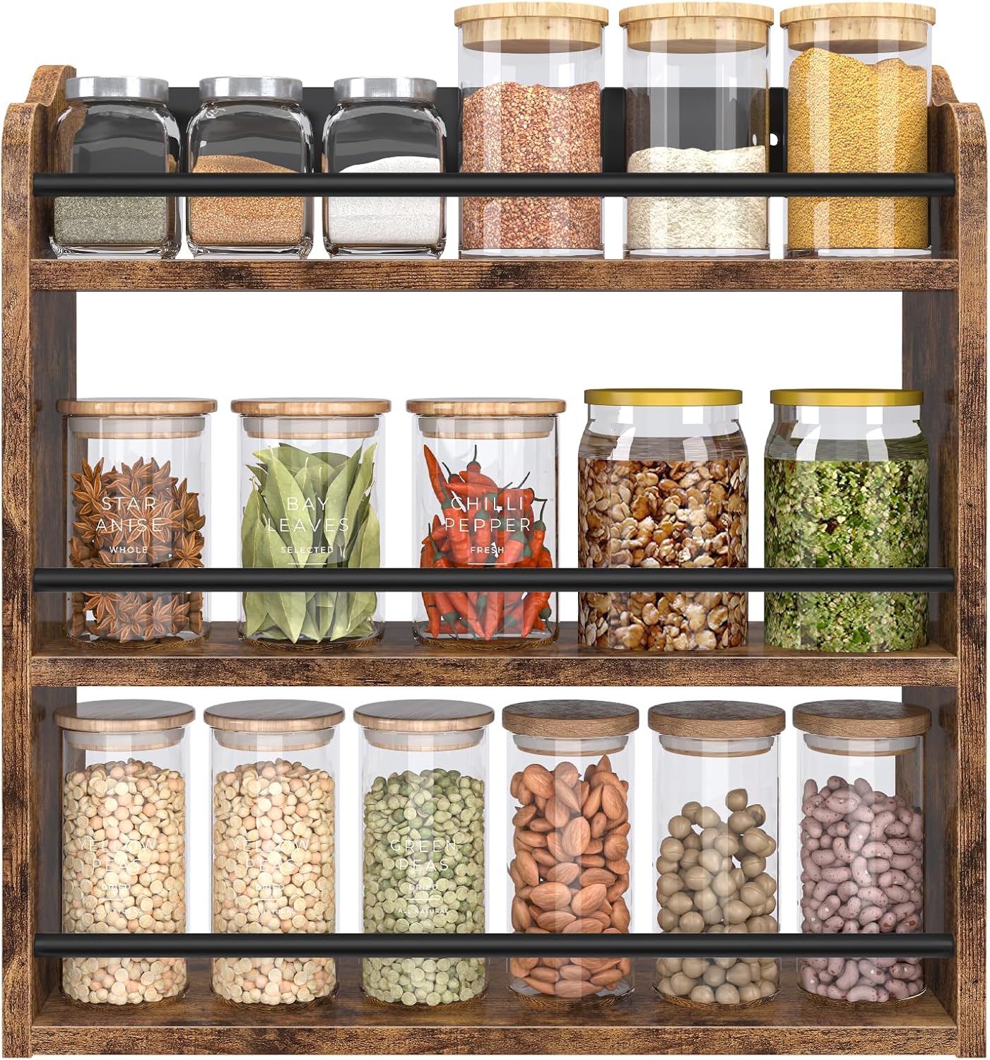 BCOZLUX 3-Tier Wall-Mounted Spice Rack – Rustic Brown Kitchen Organizer BCOZLUX 3-Tier Wall-Mounted Spice Rack – Rustic Brown Kitchen Organizer