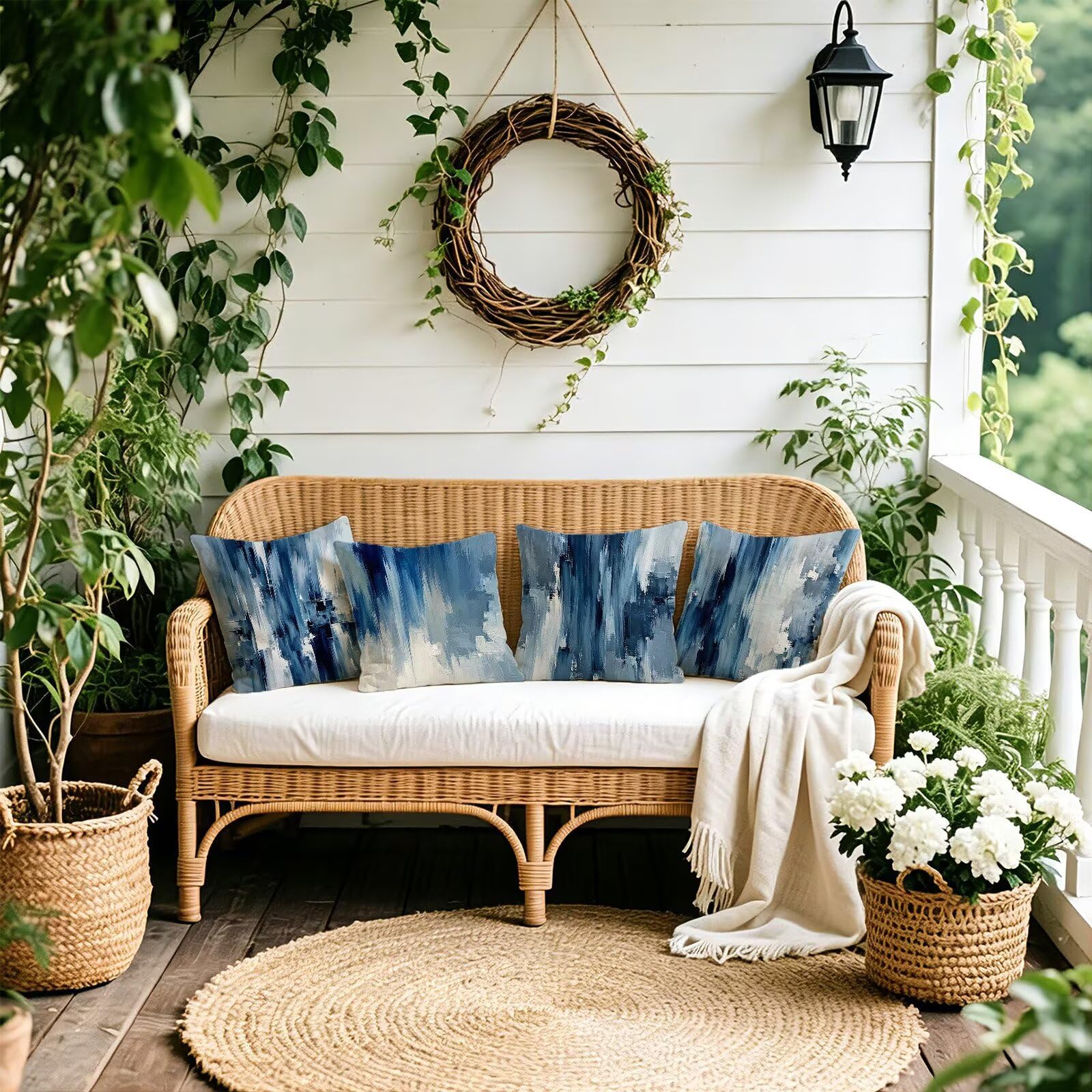 Blu Federe Cuscini Divano 50x50cm, Cuscini da Esterno Set de 4, Cod-110 | Velour Copricuscini Decorativi Letto Arredo, per Letto, Soggiorno, Giardino, Esterno, Casa Decorazione Set di 4 Astratto