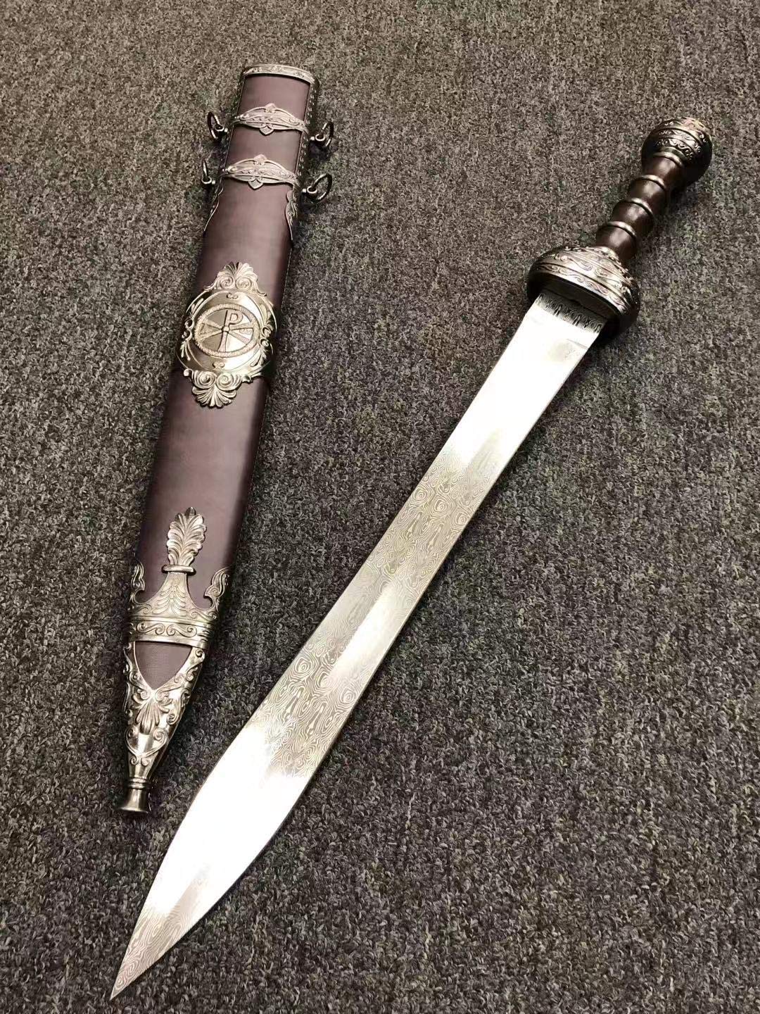 Photo 1 of 31.5" Stainless Steel Gladius Roman Sword Dagger Scabbard with Metal Accents Brown