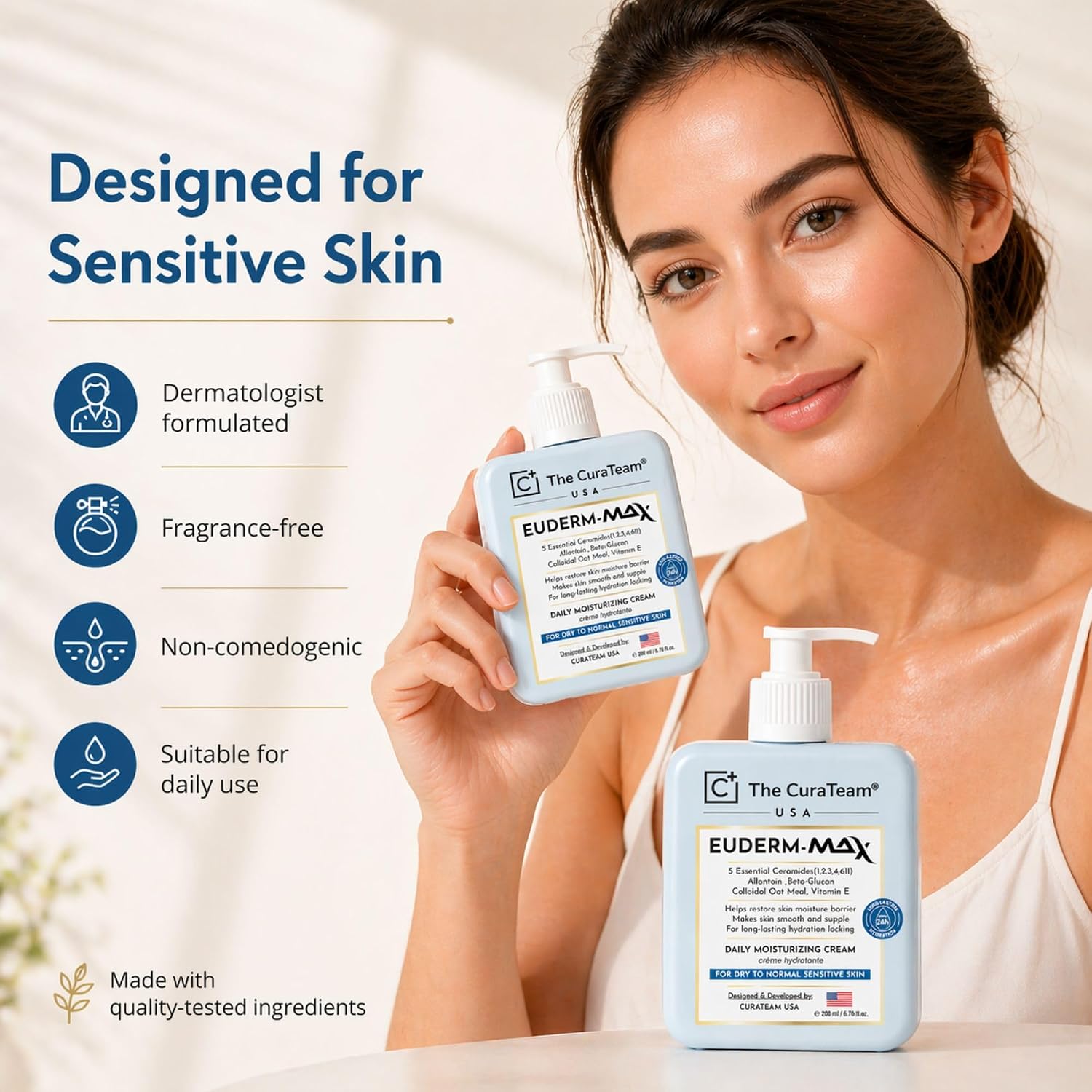 Ceramide Moisturizer for Face & Body with 5 Ceramides, Beta Glucan & Colloidal Oatmeal, Barrier Repair Cream for Dry to Normal Sensitive Skin, Non Greasy Daily Moisturizer, 6.76 fl oz image 4