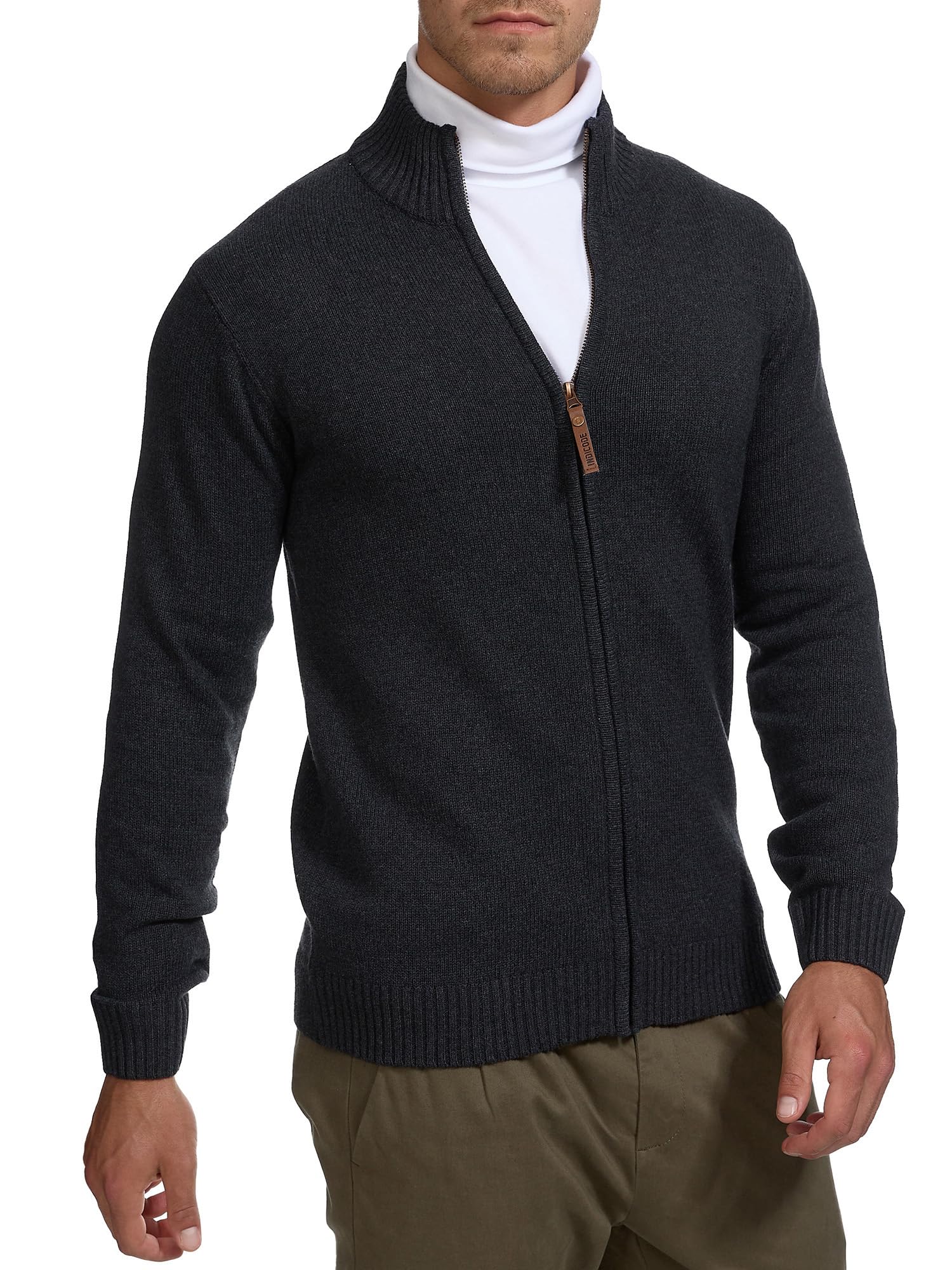 Indicode Herren INLut Strickjacke mit Stehkragen und Reißverschluss | Cardigan Feinstrickjacke für Männer