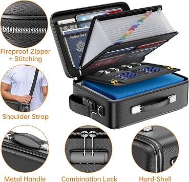 DocSafe Fireproof Hard Case Document Box Organiser with Lock Black