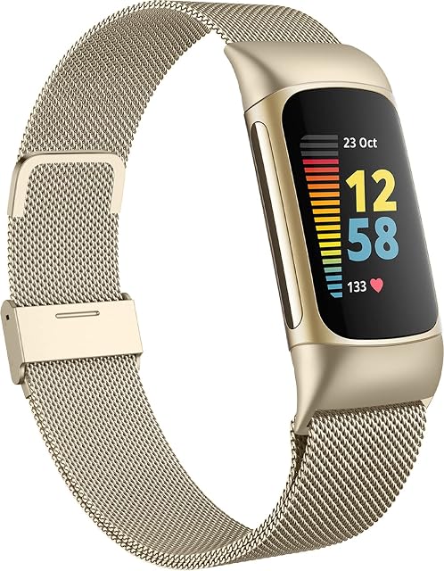 Faliogo Metal Strap Compatible with Fitbit Charge 5 Strap for Women Men, Adjustable Mesh Loop Stainless Steel Replacement WirstBand for Charge 5 Activity Tracker