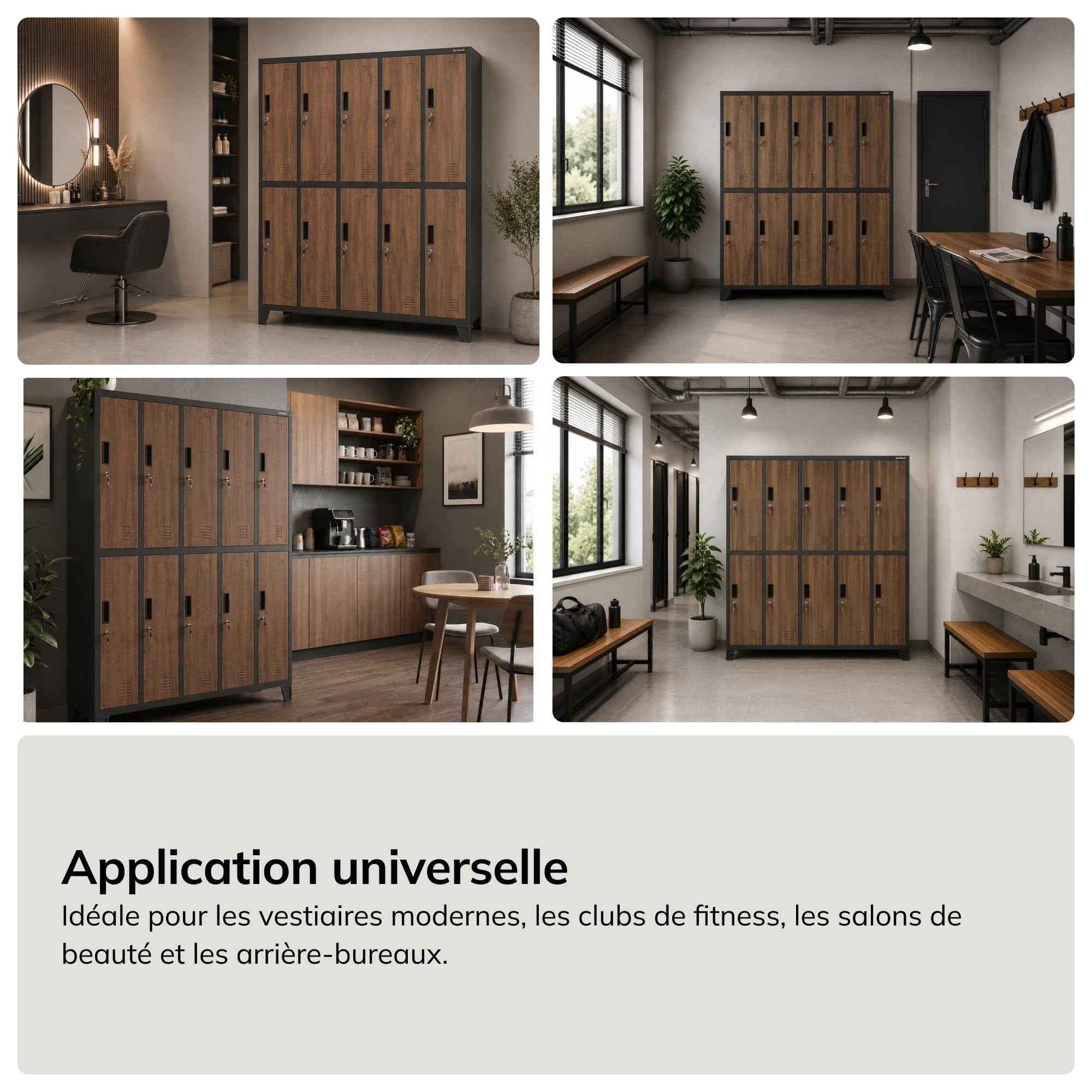 Jan Nowak Casier vestiaire 5B2A Armoire Metallique 10 Compartiments revêtement en Poudre 172 cm x 136 cm x 45 cm (Anthracite/Imitation Bois)