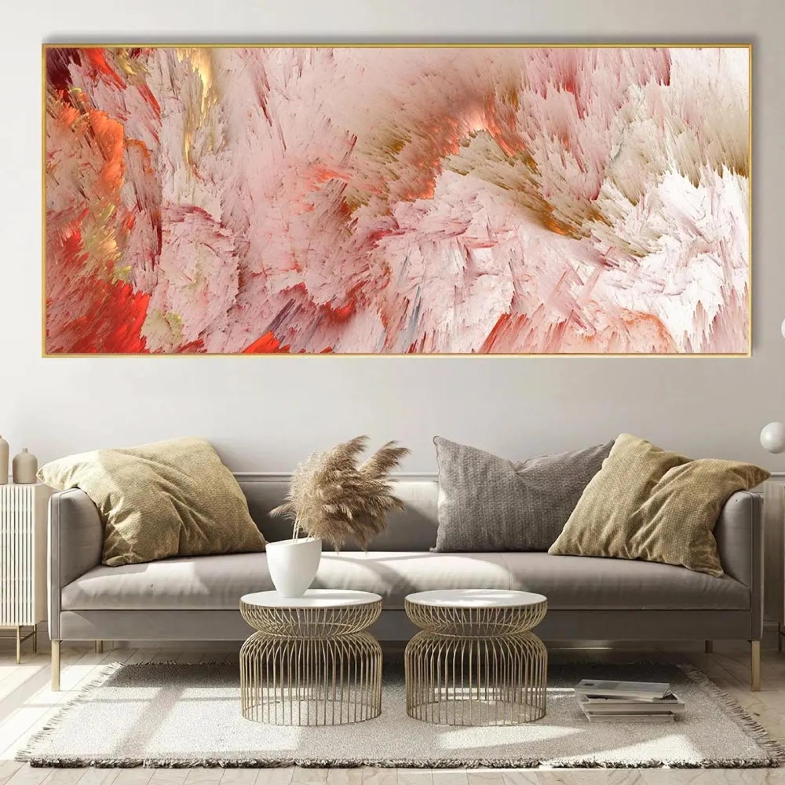 Tableau abstrait nuages colorés grand format 50x100cm encadré - 6