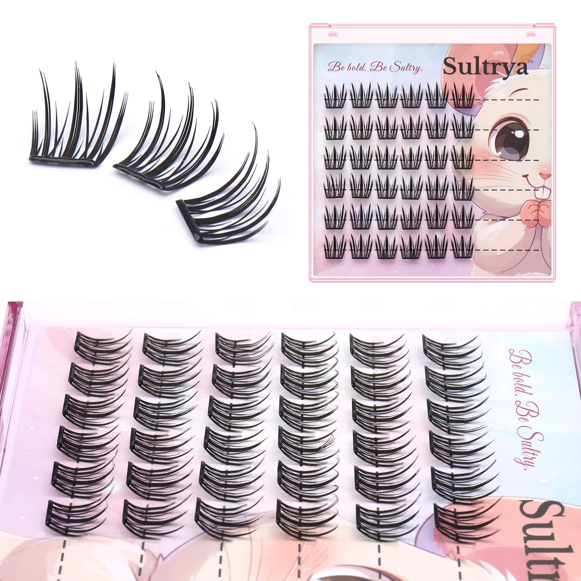 DIY Wimpernverlängerung, 36 selbstklebende Cluster, ultradünne synthetische Wimpern, Schwarz, Wispy Natural Style
