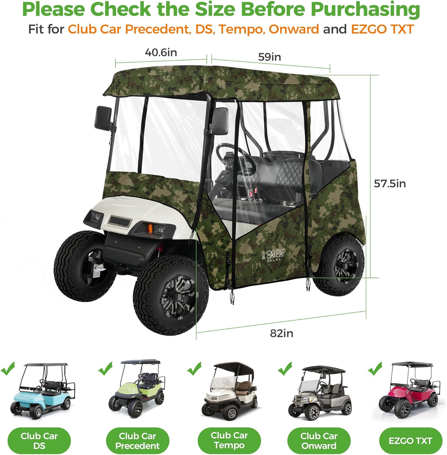10L0L Universal Golf Cart Driving Enclosures for Club Car EZGO 2 Passenger Golf Cart, All Weather Waterproof Windproof