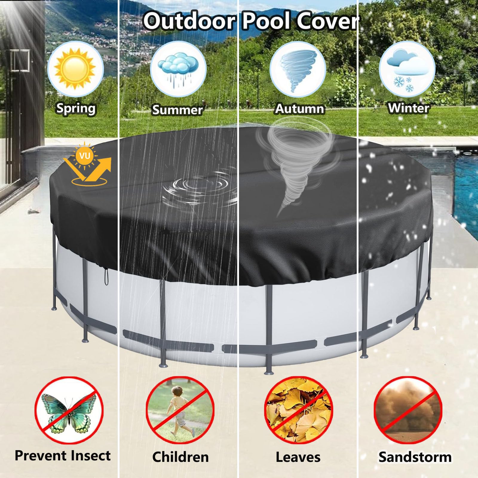 Cubierta Redonda Para Alberca – Tela Oxford Impermeable, Protege Del Polvo Y El Sol Para Piscinas Redondas (160 X 30 Cm)