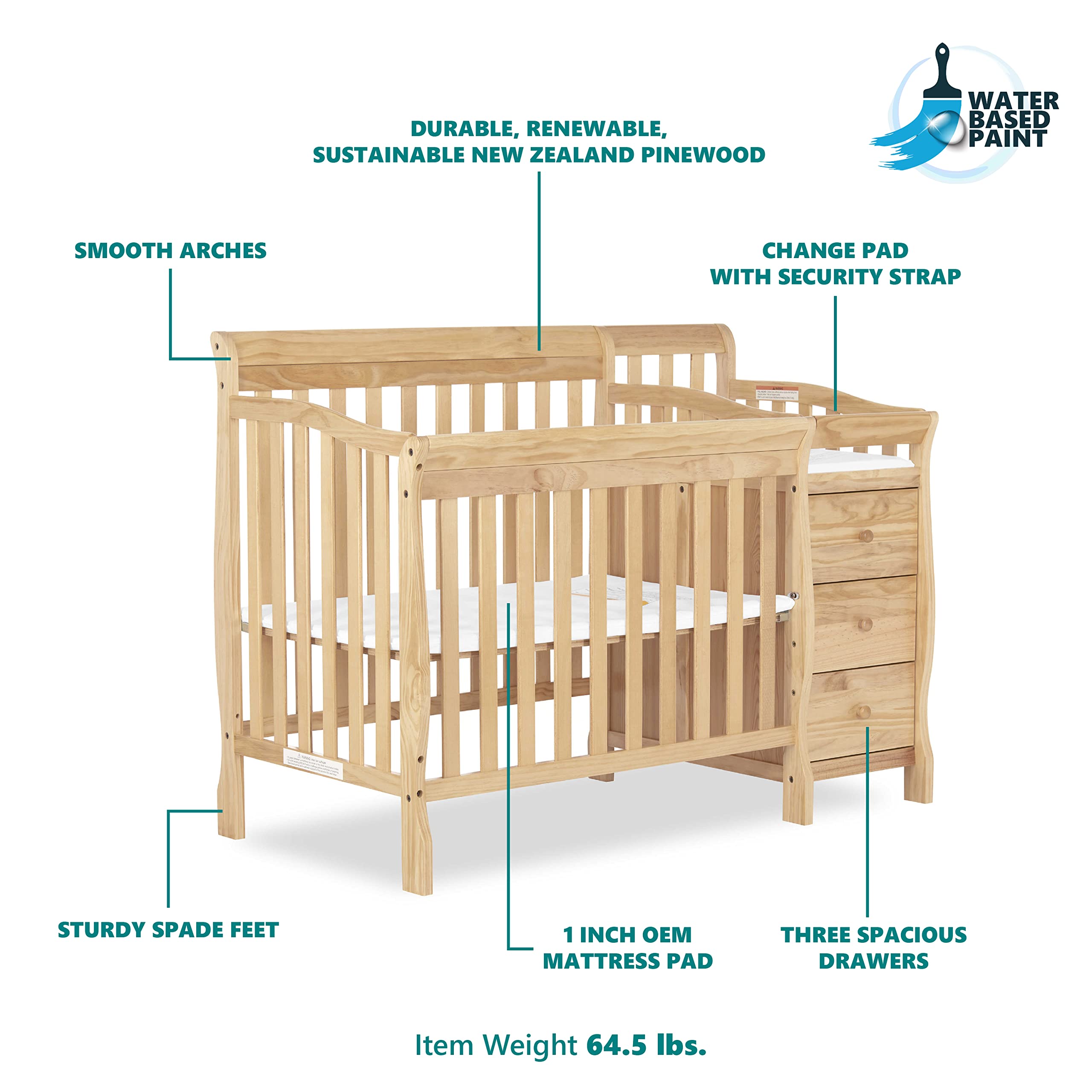 Dream On Me Jayden 4in1 Mini Convertible Crib And Changer in Natural
