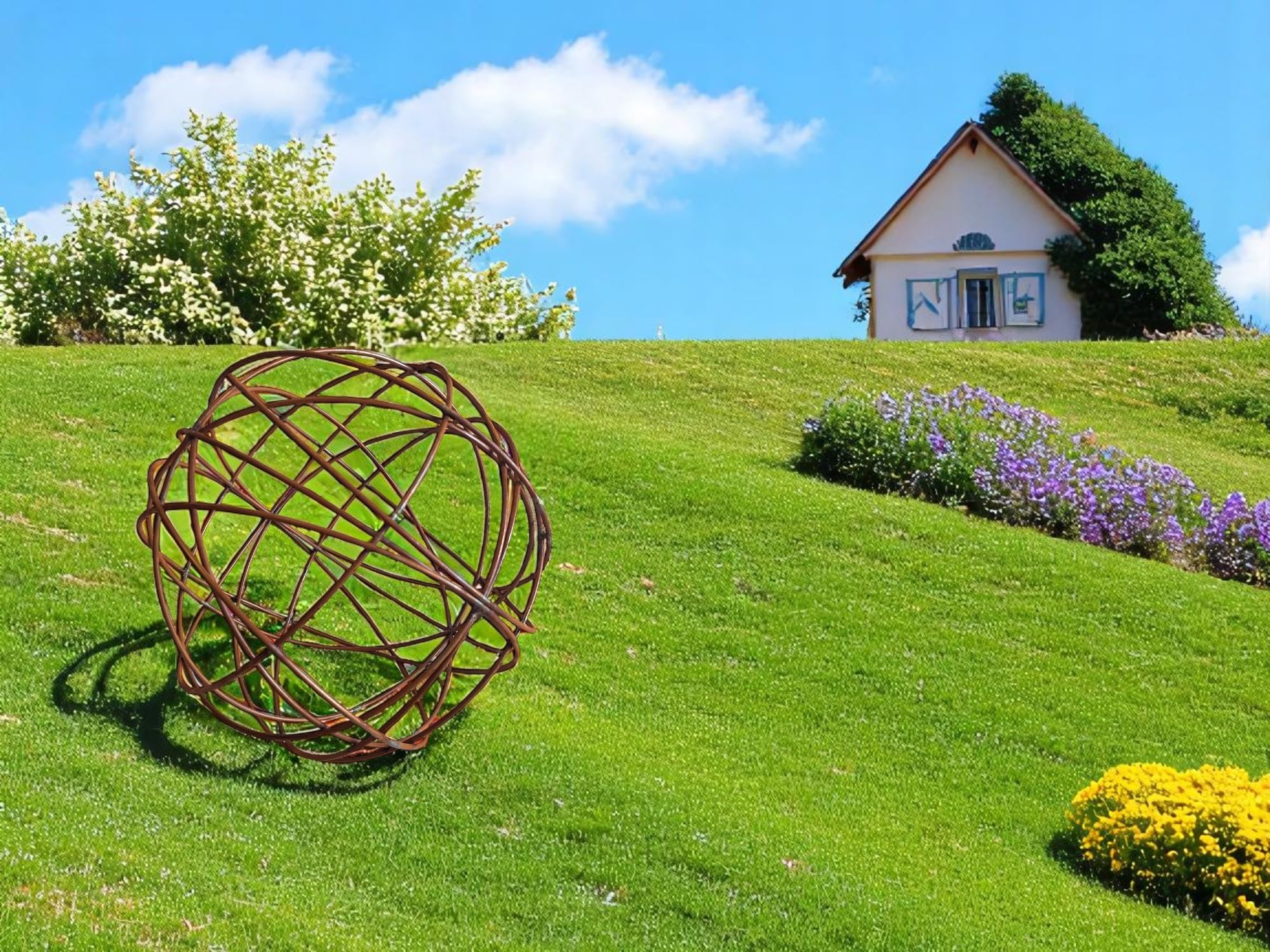 Bornhöft Boule de jardin en fer, aspect rouille, 40 cm, boule décorative en métal pour jardin en patine, décoration de jardin