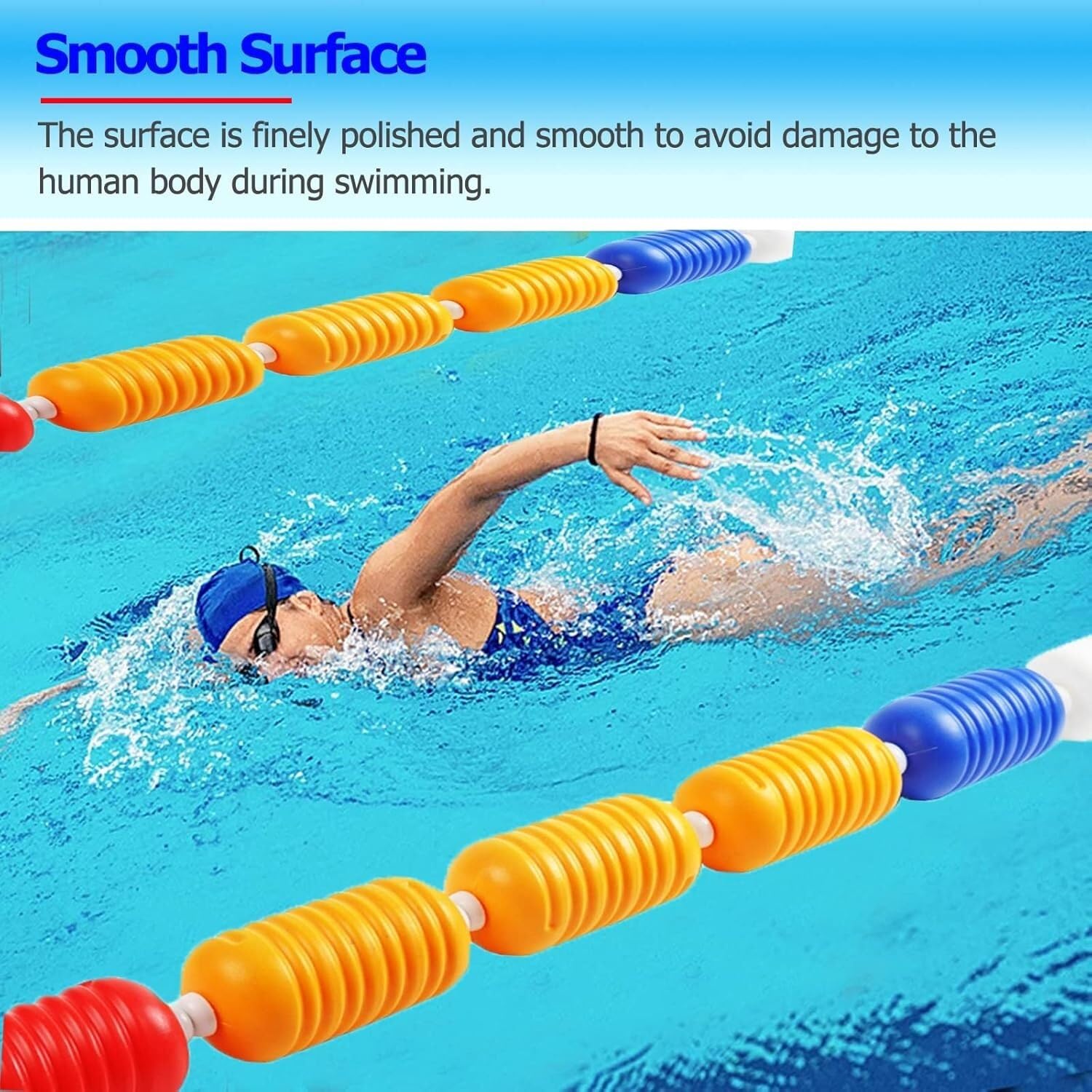 Corda galleggiante con ganci per la sicurezza dell'acqua, per allenamento in piscina e lenza per nuotare
