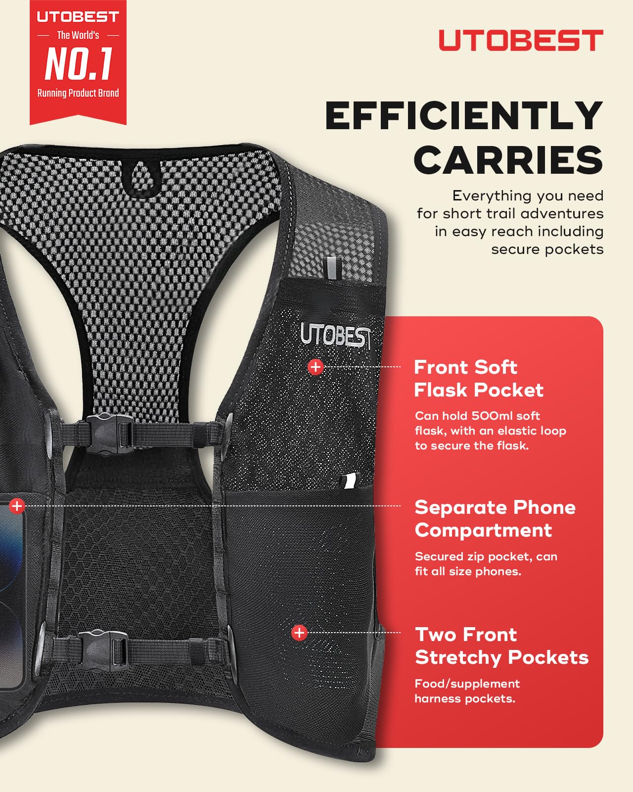 UTOBEST Gilet de course pour homme et femme, gilet d'hydratation minimaliste ultra léger, respirant, réfléchissant, pour randonnée, jogging