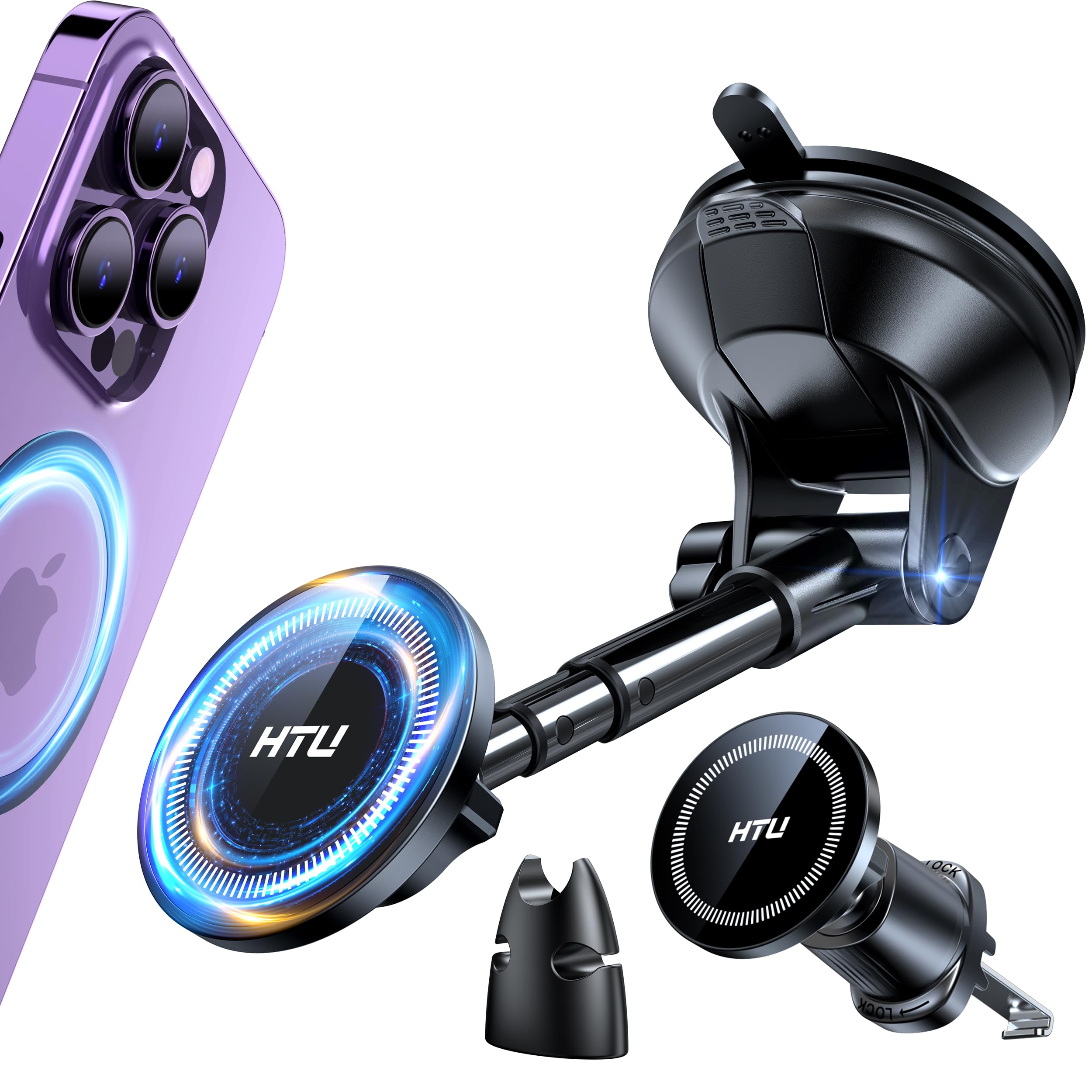 2025 Upgraded for Magsafe Car Mount [80LBS Strongest Suction & Military-Grade] Powerful Magnetic Cell Phone Holder for Car Dashboard Windshield for iPhone 16 15 14 Pro Max Mini (Black)