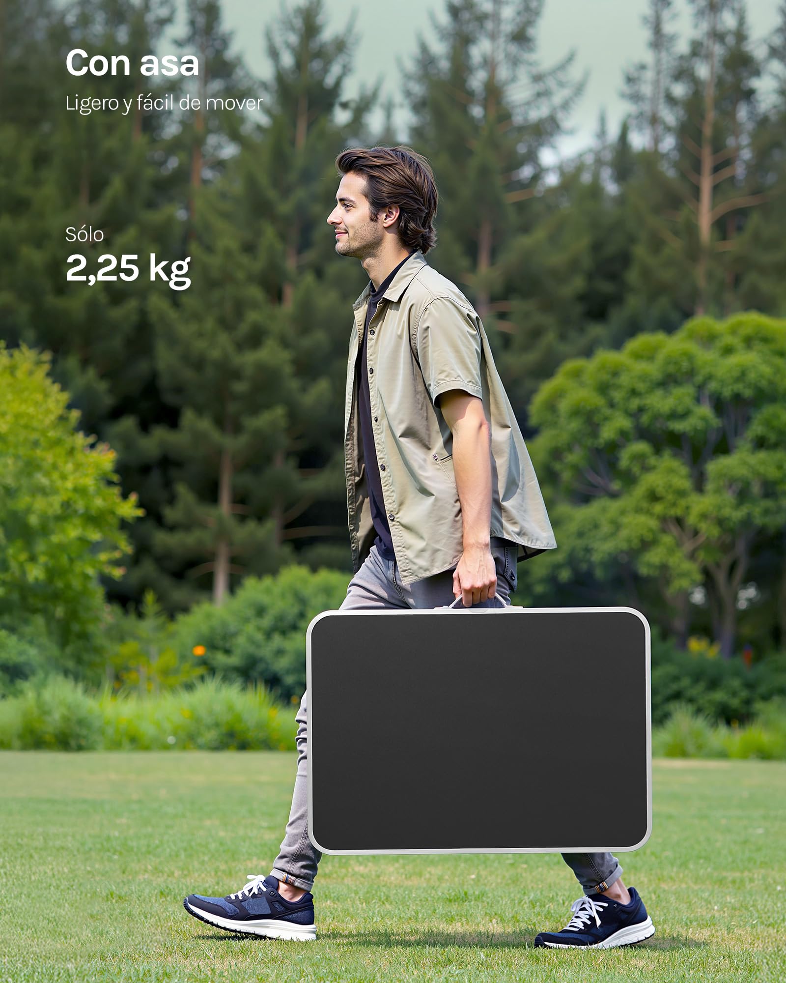 WOLTU Mesa de Camping, Mesas Plegable de Jardín, con Mango Multifuncional, Aluminio y MDF, Ideal para Picnic Playa Exteriores, 70x50x60 cm, Negro