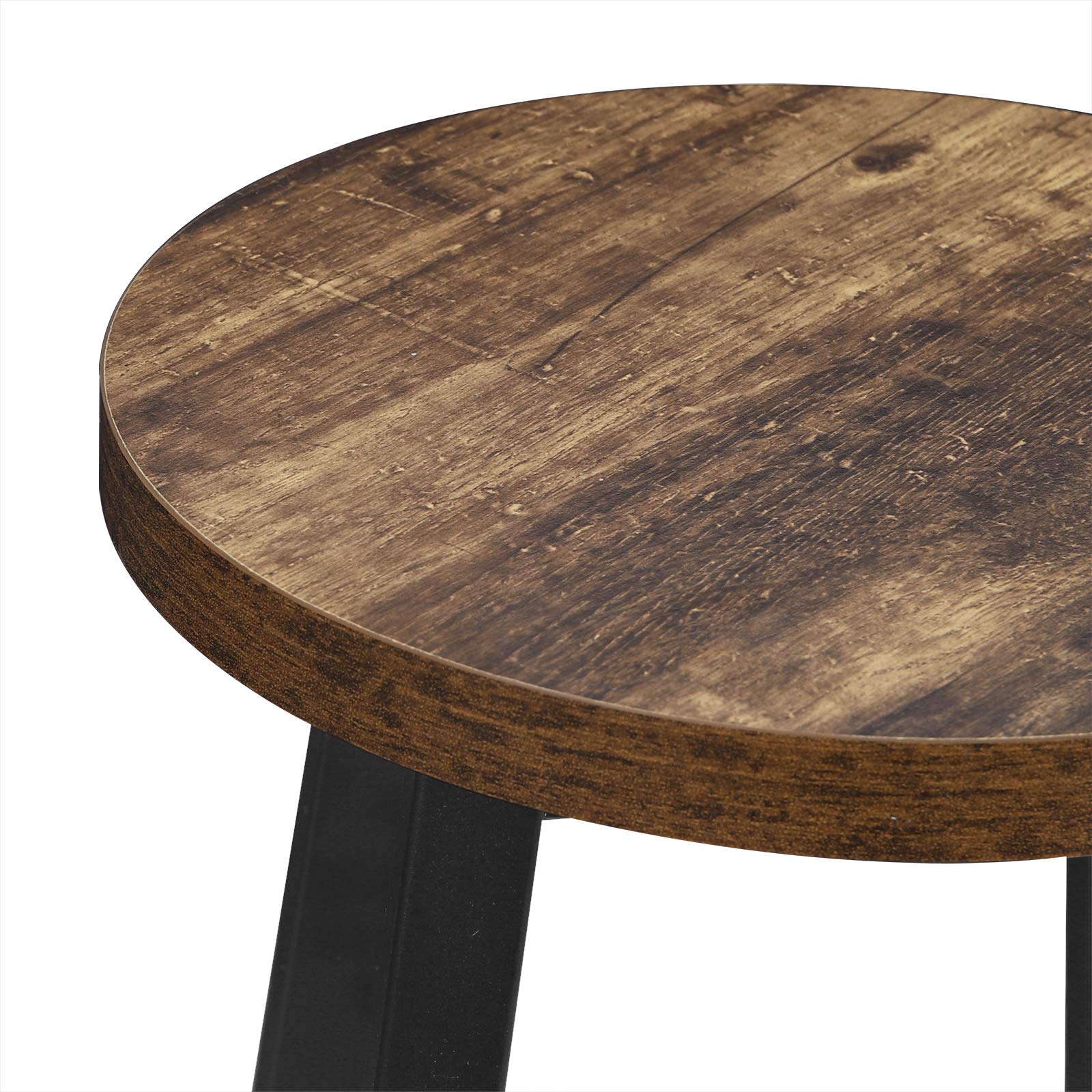 WOLTU 2X Sgabelli da Pranzo Senza Schienale Seduta Rotonda Sedia in Metallo e Legno con Poggiapiedi per Bar Cucina, Legno Vintage