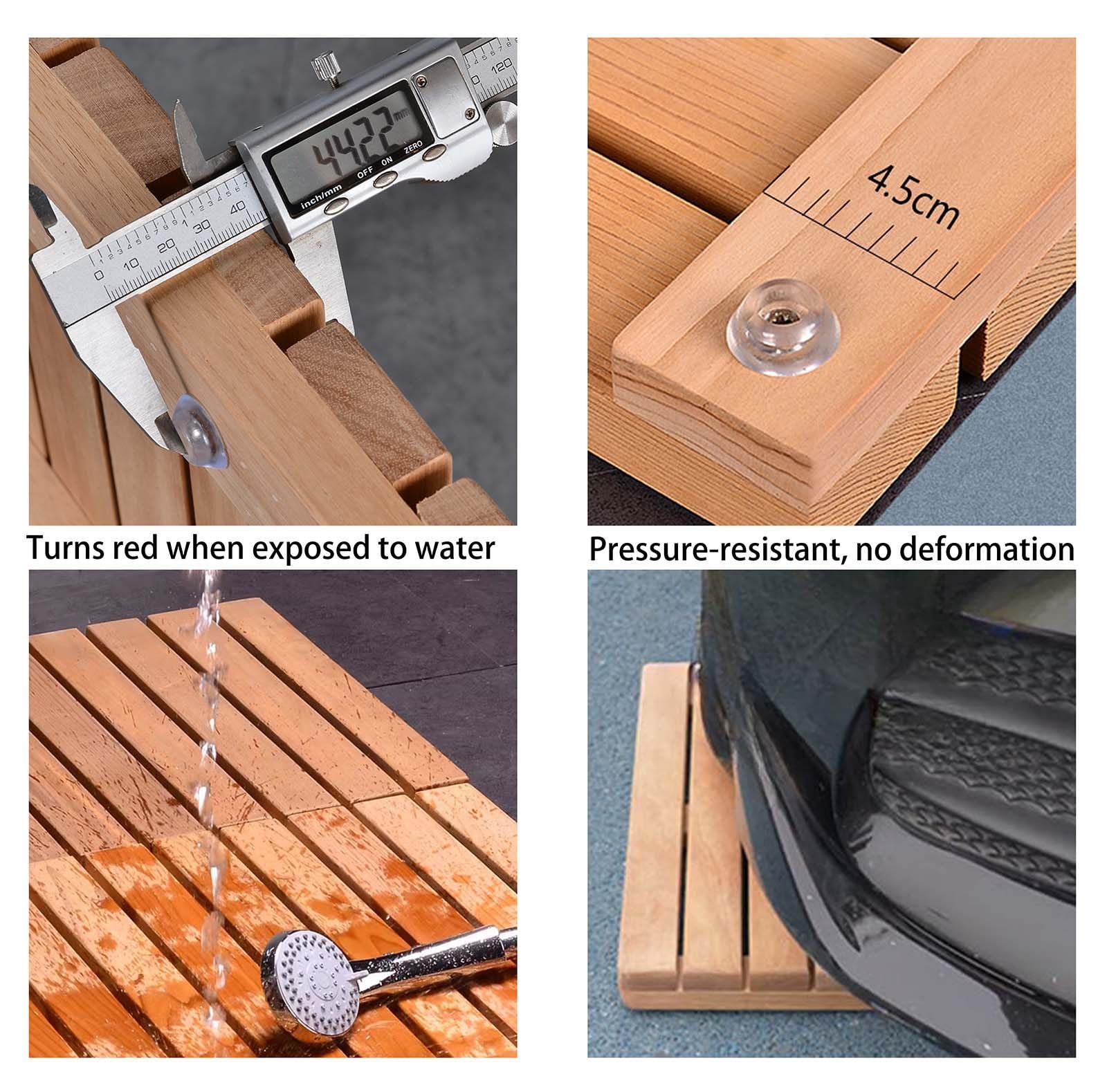 Legno Massiccio Tappetino Bagno, Pedana Doccia Legno Spazio Di 0,5 cm Scolare Rapidamente, Tappeto Doccia Antiscivolo Stabile e Resistente Alla Pressione, Tappetini Bagno per Vasca Da Bagno(40x50cm/16