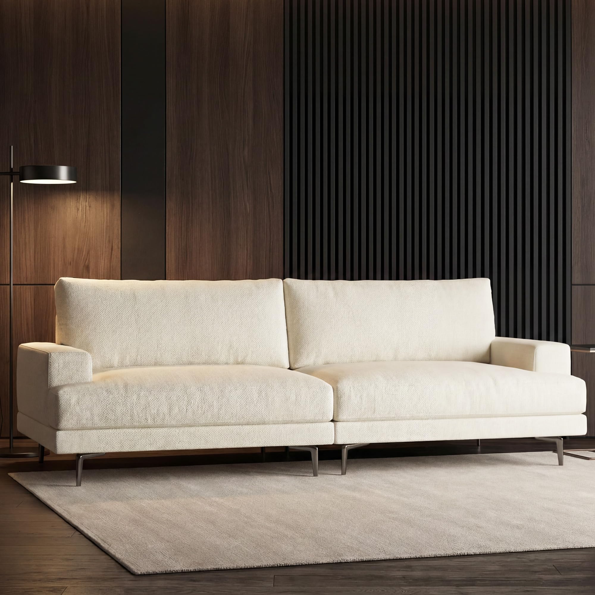 86.61" 3-Seater Cloud Sofa Couch, Modern Fabric Down-Filled Sofa | Fluffy Sofa with Plush Cushions and Metal Legs, Ideal for Apartments, Small Living Rooms & Cozy Spaces, White Beige