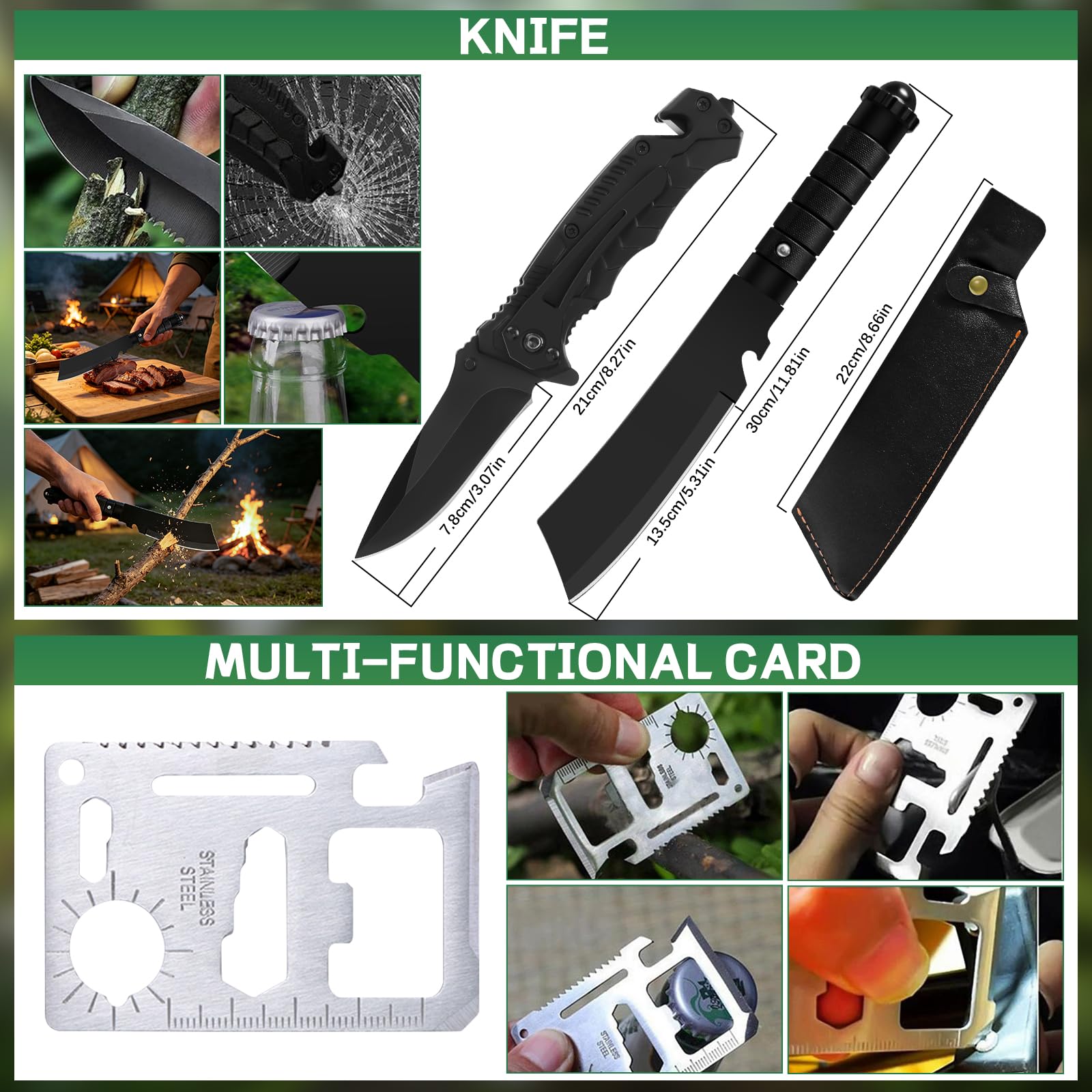 Zestaw survivalowy 35 w 1, profesjonalny zestaw awaryjny, do użytku na zewnątrz, z lampą kempingową, filtrem wody, szczypcami, zestaw noży premium, wyposażenie outdoorowe, wyposażenie survivalowe na
