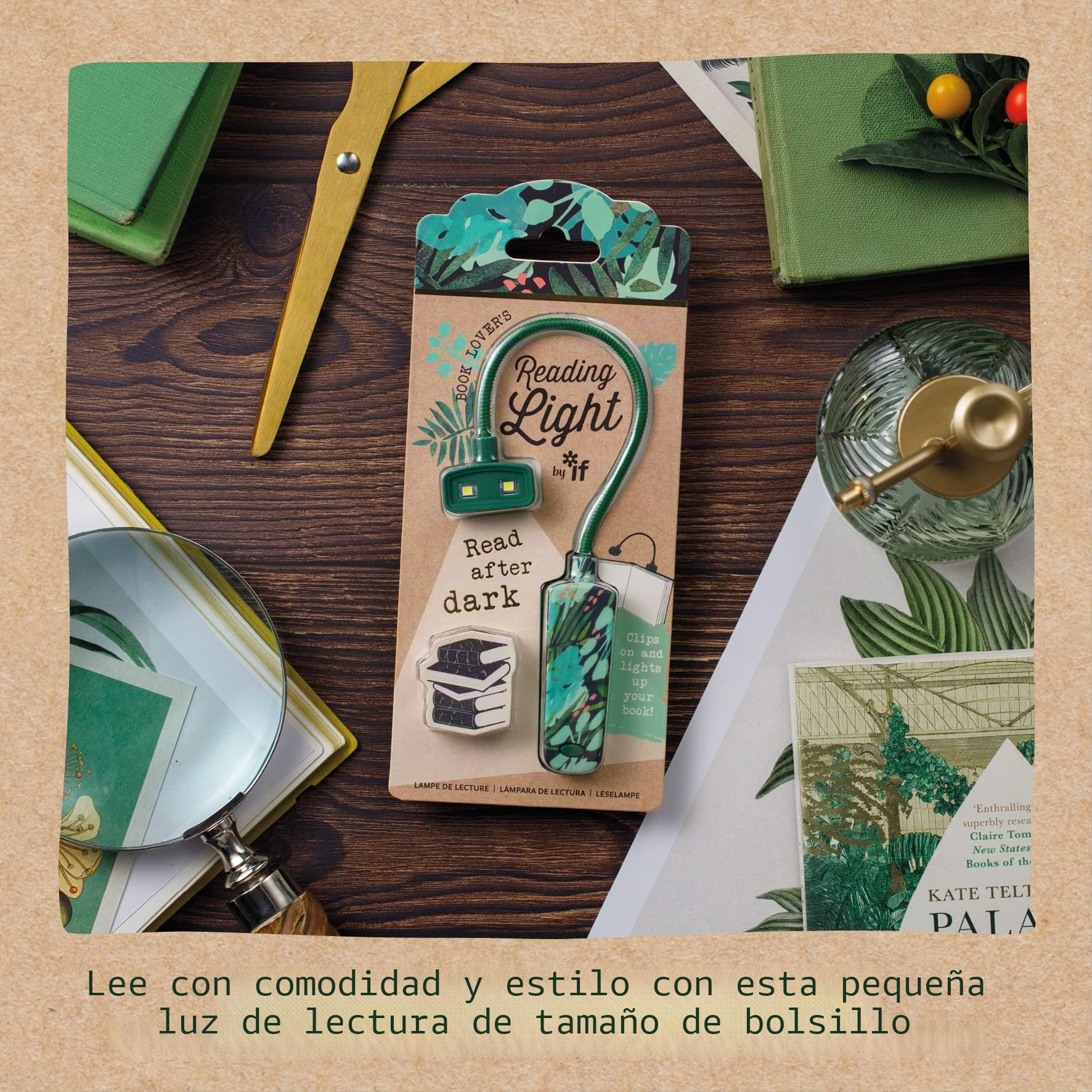 IF Luz de lectura para amantes de los libros, botánica, verde