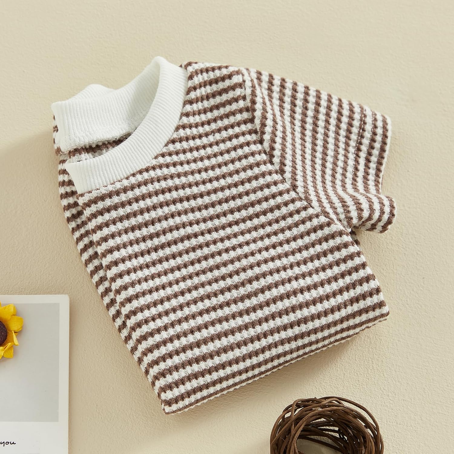 VISGOGO Unisex Baby Boy Girl Striped Romper Waffle Short Sleeve Bubble Oversized Romper Bodysuit Summer Onesie Clothes - Image 6