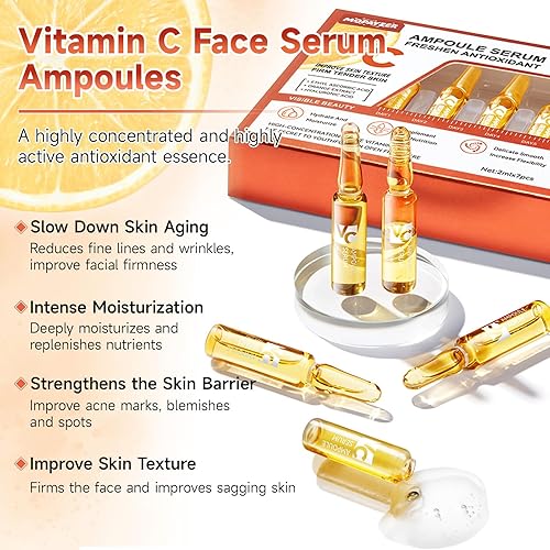 Miniatura 2 de Suero facial de vitamina C, ácido hialurónico + niacinamida + ácido ascórbico, ampollas de suero facial antienvejecimiento para arrugas, firmeza e