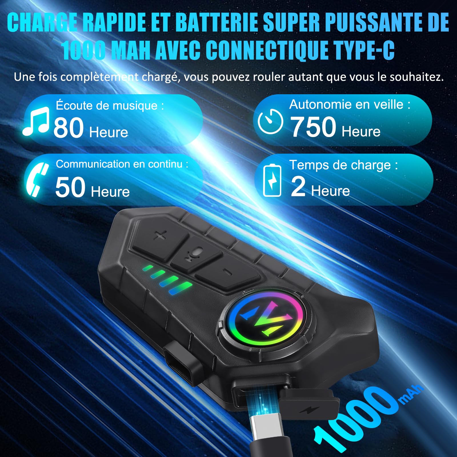 FEYA Écouteurs Casque Moto-Autonomie Exceptionnelle,Kit Main Libre Moto avec HiFi Haut Parleur Micro Soft/Hard Intelligente Réduction du Bruit Étanche IPX6/Réponse Auto/Sans Fonction D'interphone-Y100