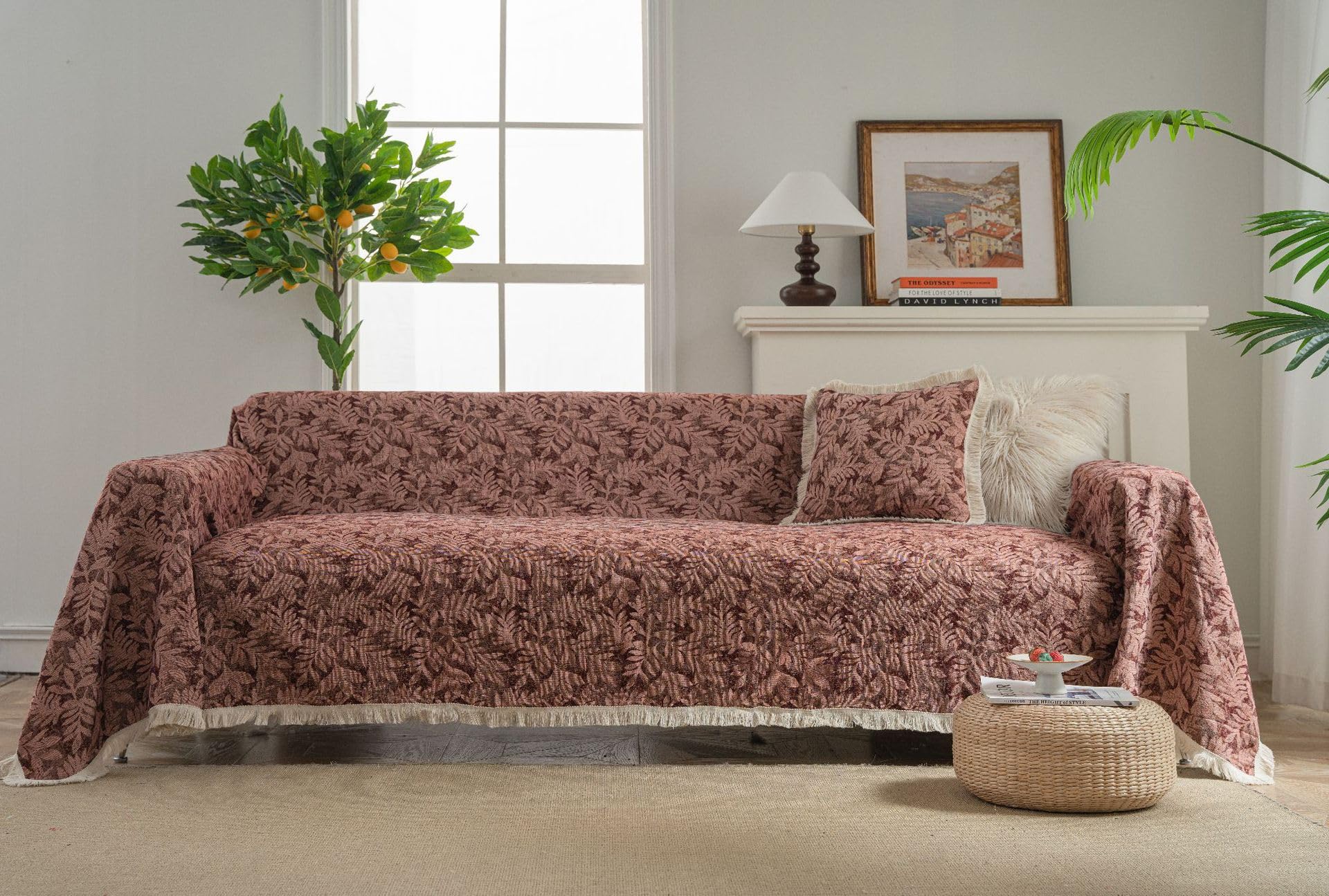 Housse de canapé avec pompon rouge 09 lavable et facile à installer