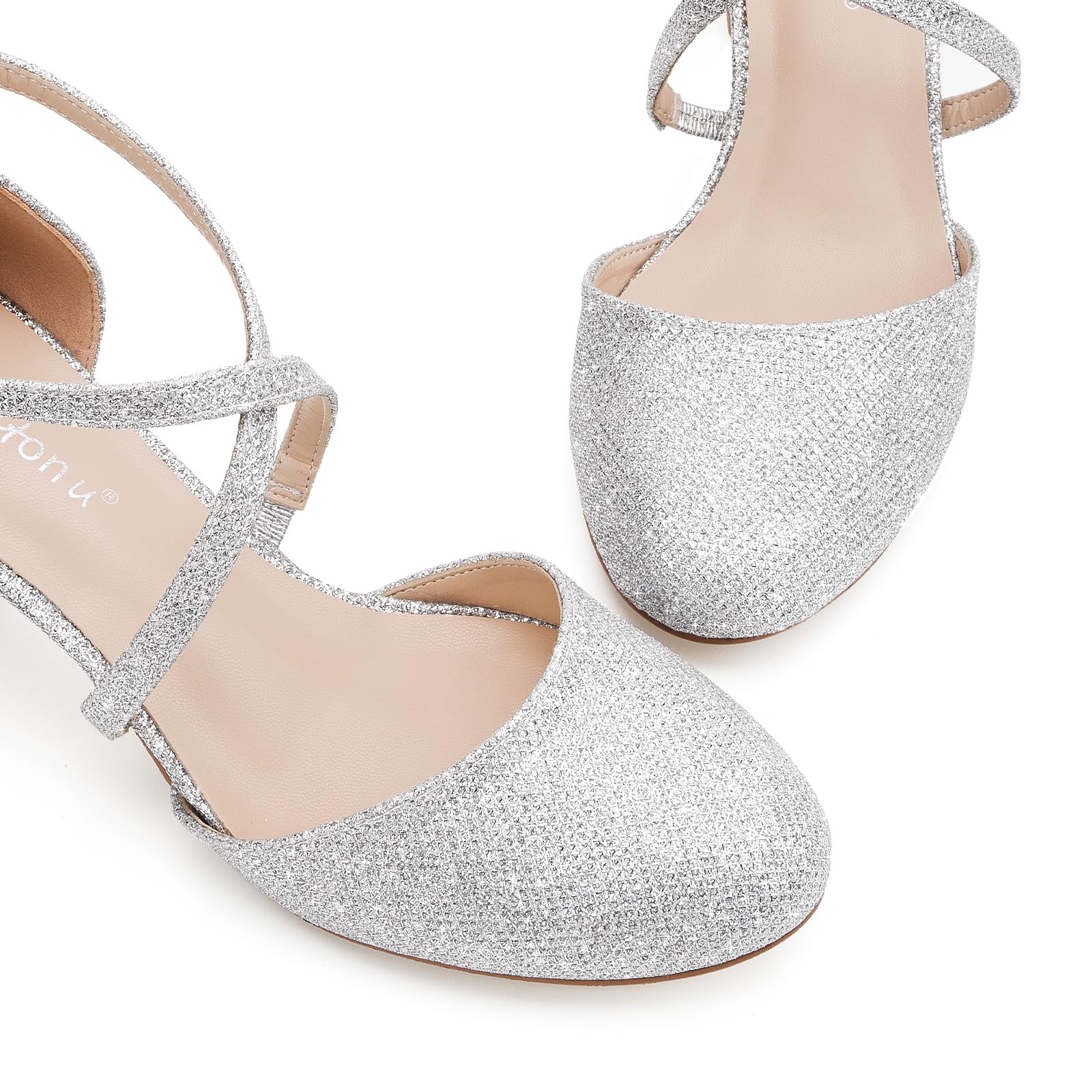 Greatonu Scarpe col Tacco Donna Eleganti Decollete a Cinturini Incrociati Punta Chiusa Sandali con Tacco da Sposa Decolte Tacco Medio Largo