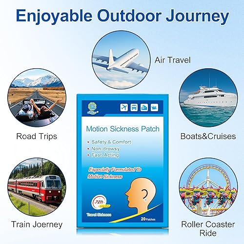 Miniatura 6 de KONGDY 20 parches para mareo por movimiento para cruceros, mareos, viajes en coche, no somnolencia