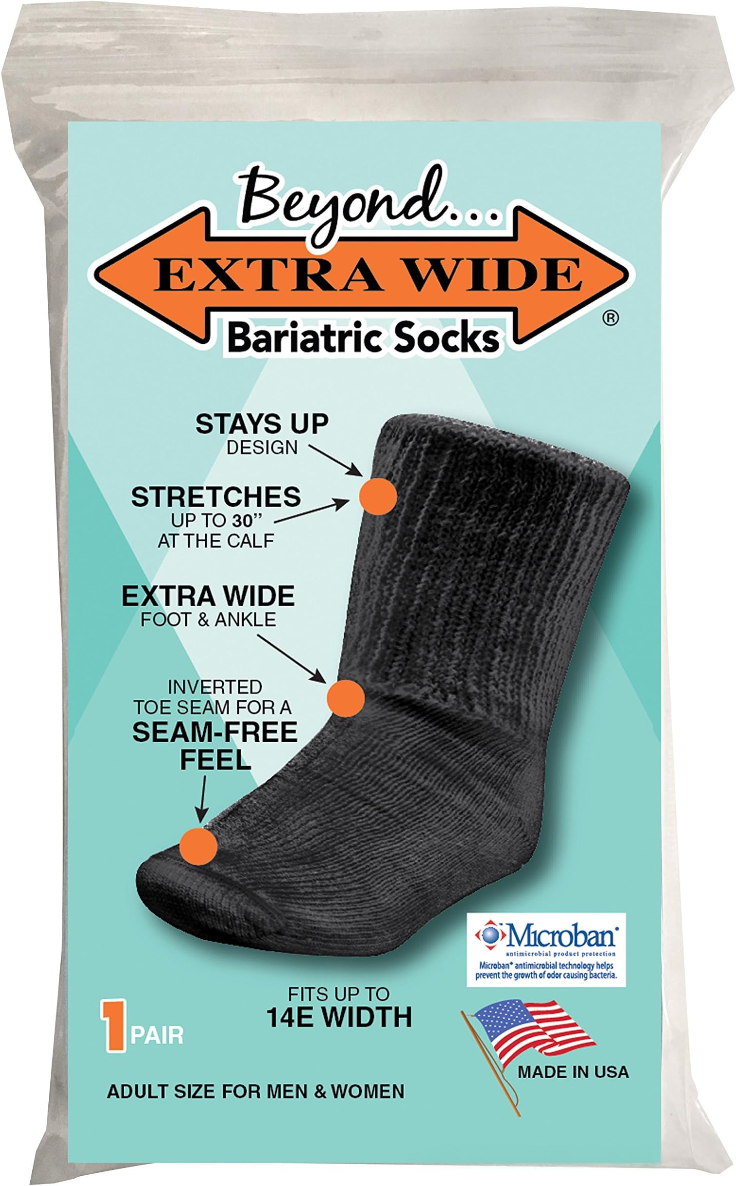 Bariatric Socks - Made in USA, for Extreme Lymphedema Calf stretches to 30 inches