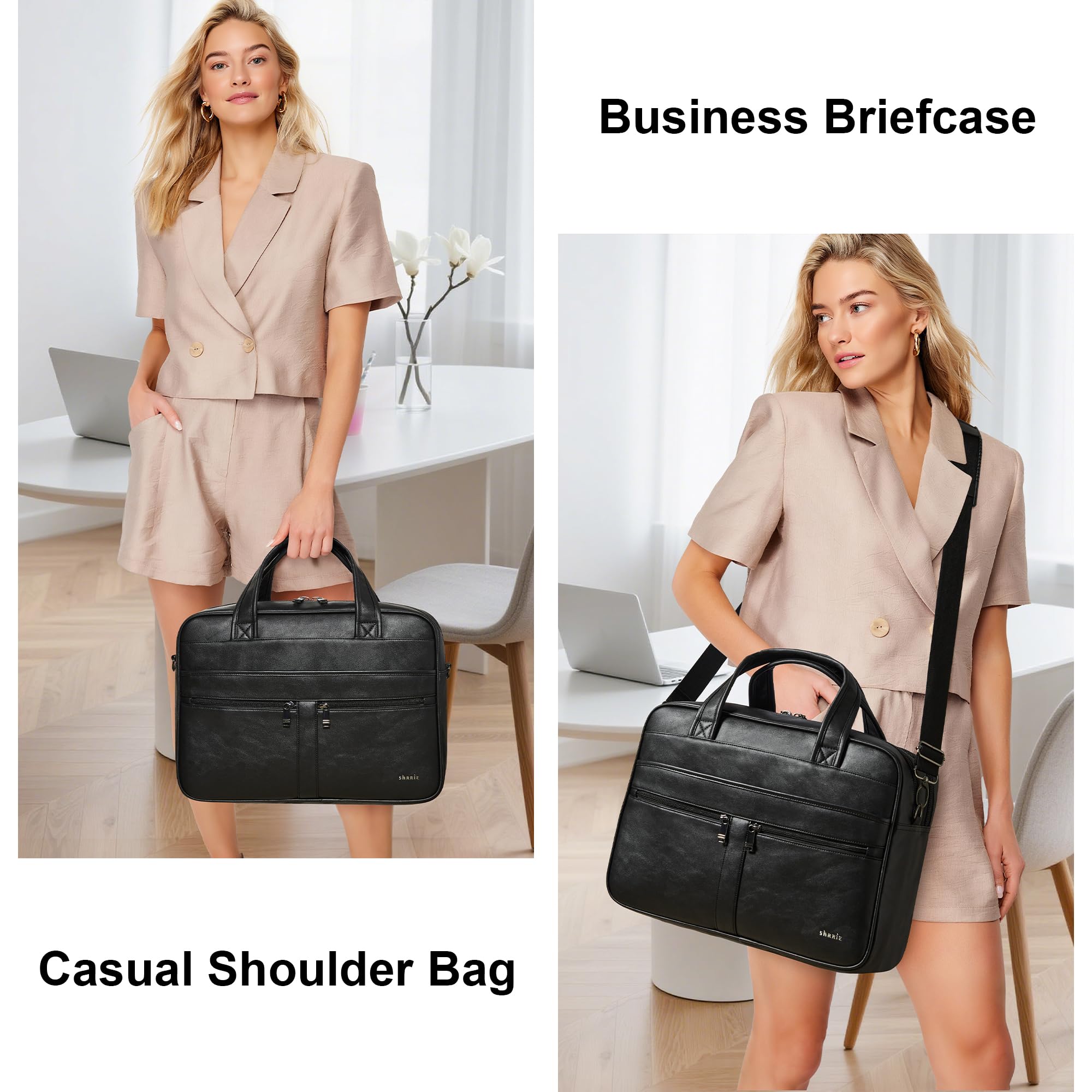 Shrrie Bolso bandolera de cuero para hombres y mujeres, bolsa para laptop de 16 pulgadas, maletín de cuero retro resistente al agua para hombres, negocios, trabajo