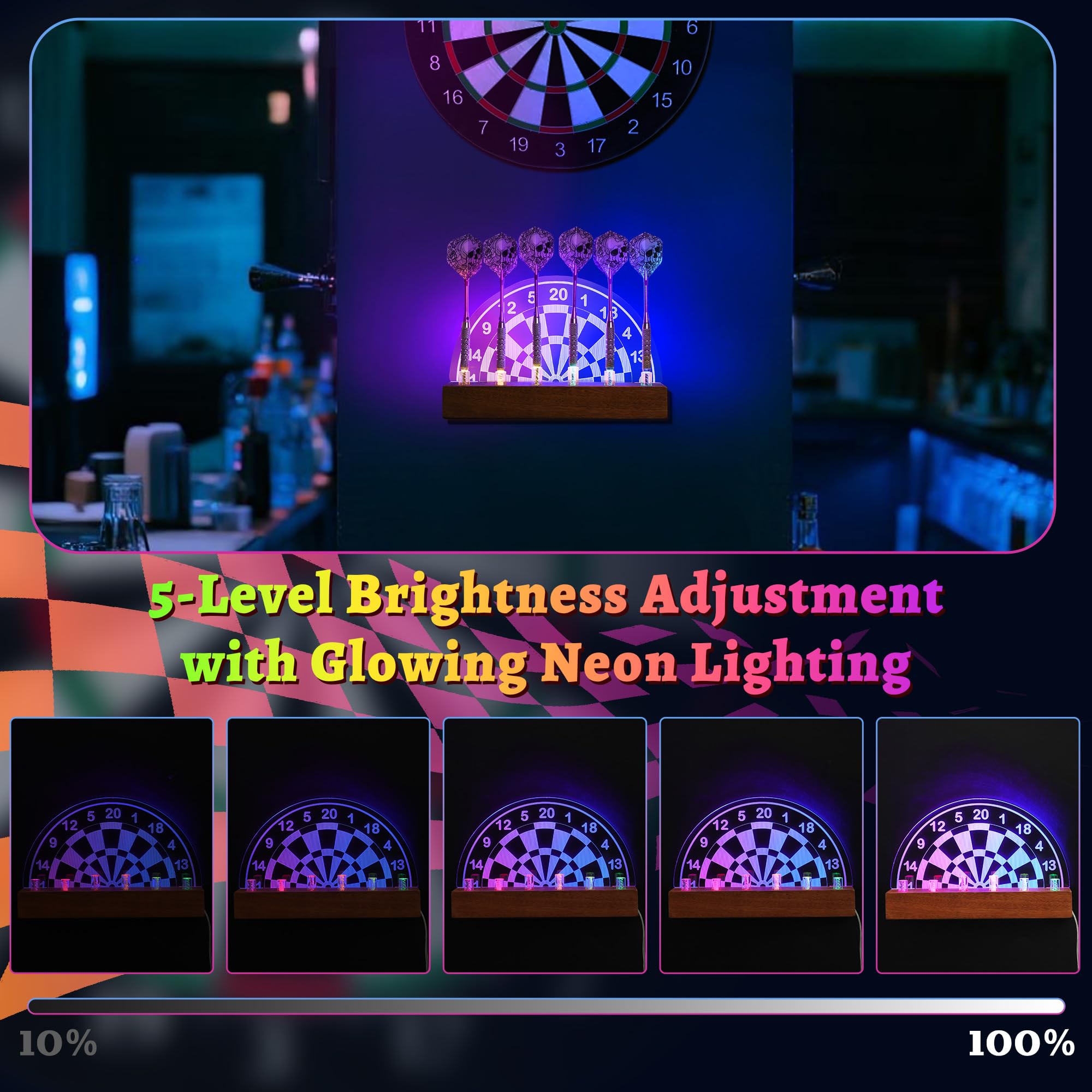Leuchtender Dart Ständer, mehrfarbiger LED-Dart Halter für den Schreibtisch, Dartzubehör für Jungen, Männer, Gamer, Raumdekoration Geschenke