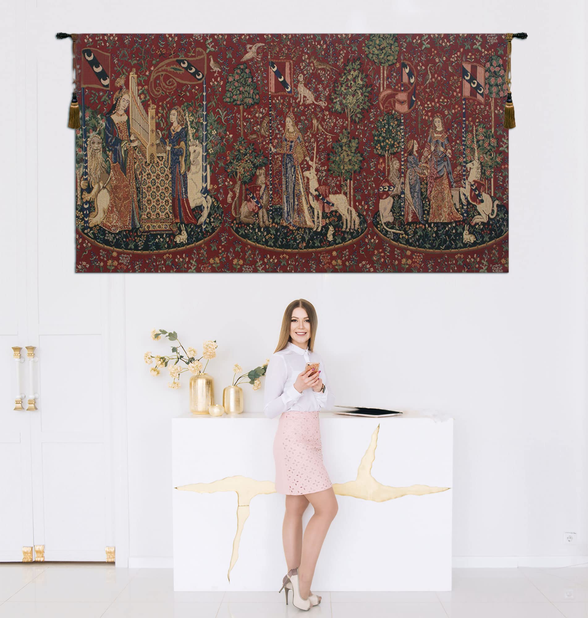 Tapisserie Murale Millefleur Design - La Dame à La Licorne - 104 X 65 Cm - état Correct