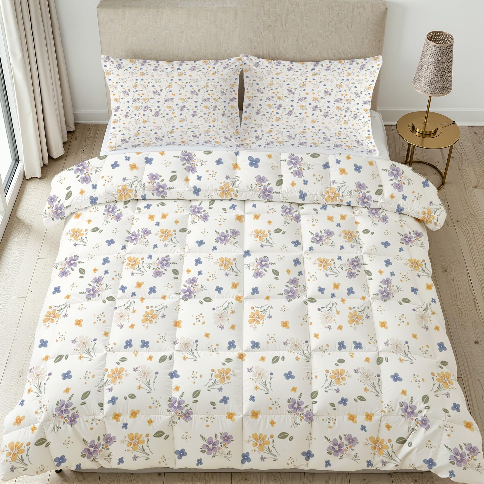Bunt Pflanzen Blumen Bettdecke Ohne Bezug - Pastoral Blüten Bettdecke 200x220 mit 2 Kissenbezug 80x80 cm - Waschbare Bettdecken Weich für 4 Jahreszeiten Duvet mit Reißverschluss