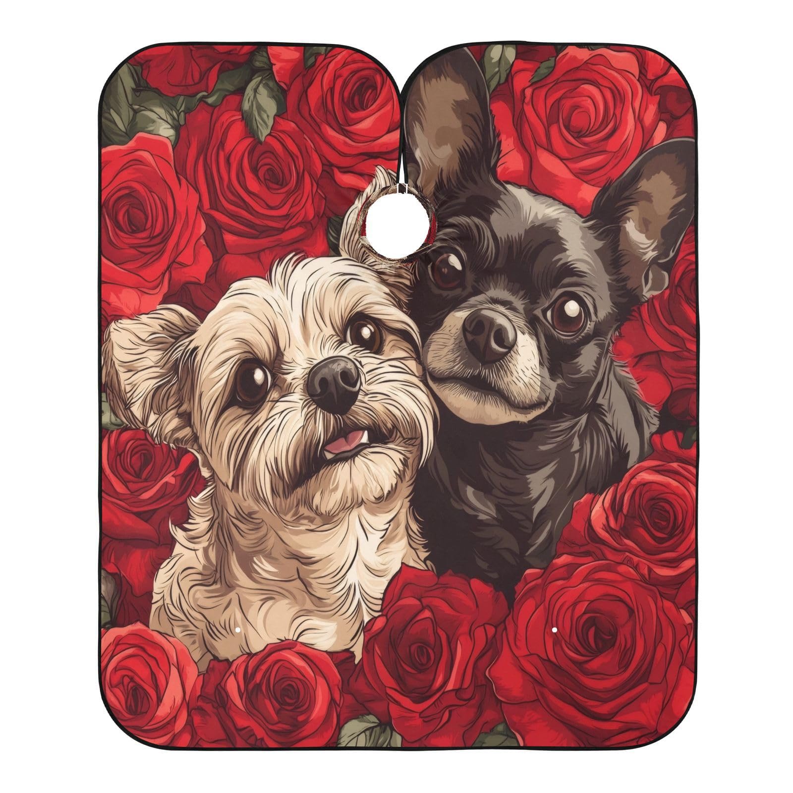 Burbuja Dogs Roses Barber Cape, Hair Cutting Cape with Adjustable Neckline Waterproof Polyester Salon Barber Cape for Unisex Adult