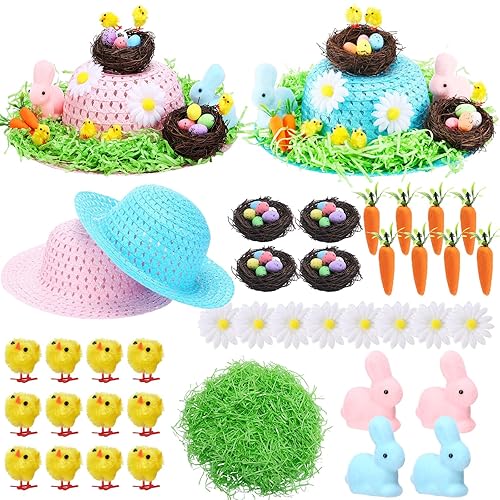 Easter Bonnet Kit Easter DIY Craft Set with Straw Hats