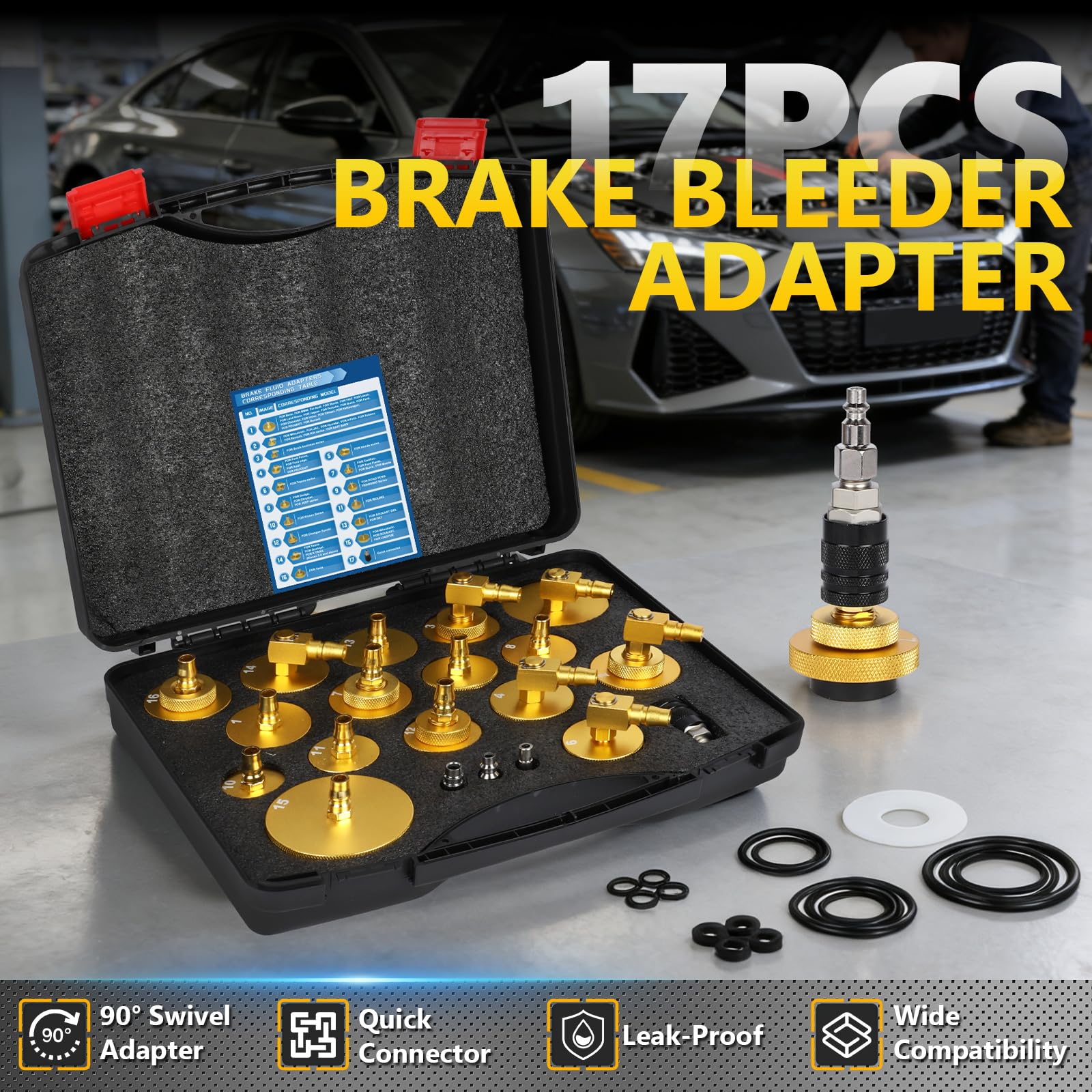 MRCARTOOL Juego de 20 adaptadores universales para cilindro maestro de freno de la mayoría de vehículos, con 16 adaptadores, acoplamiento rápido y 3 adaptadores