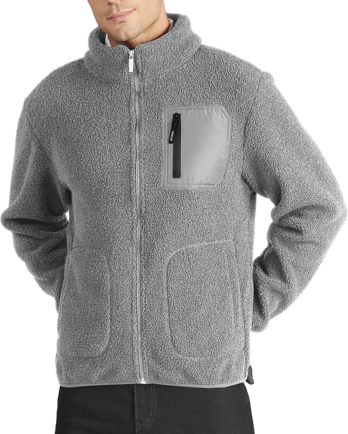 Men's Fleece Jackets Lightweight Full Zip Soft Warm Winter Coats Casual Outwear with Zipper Pockets L