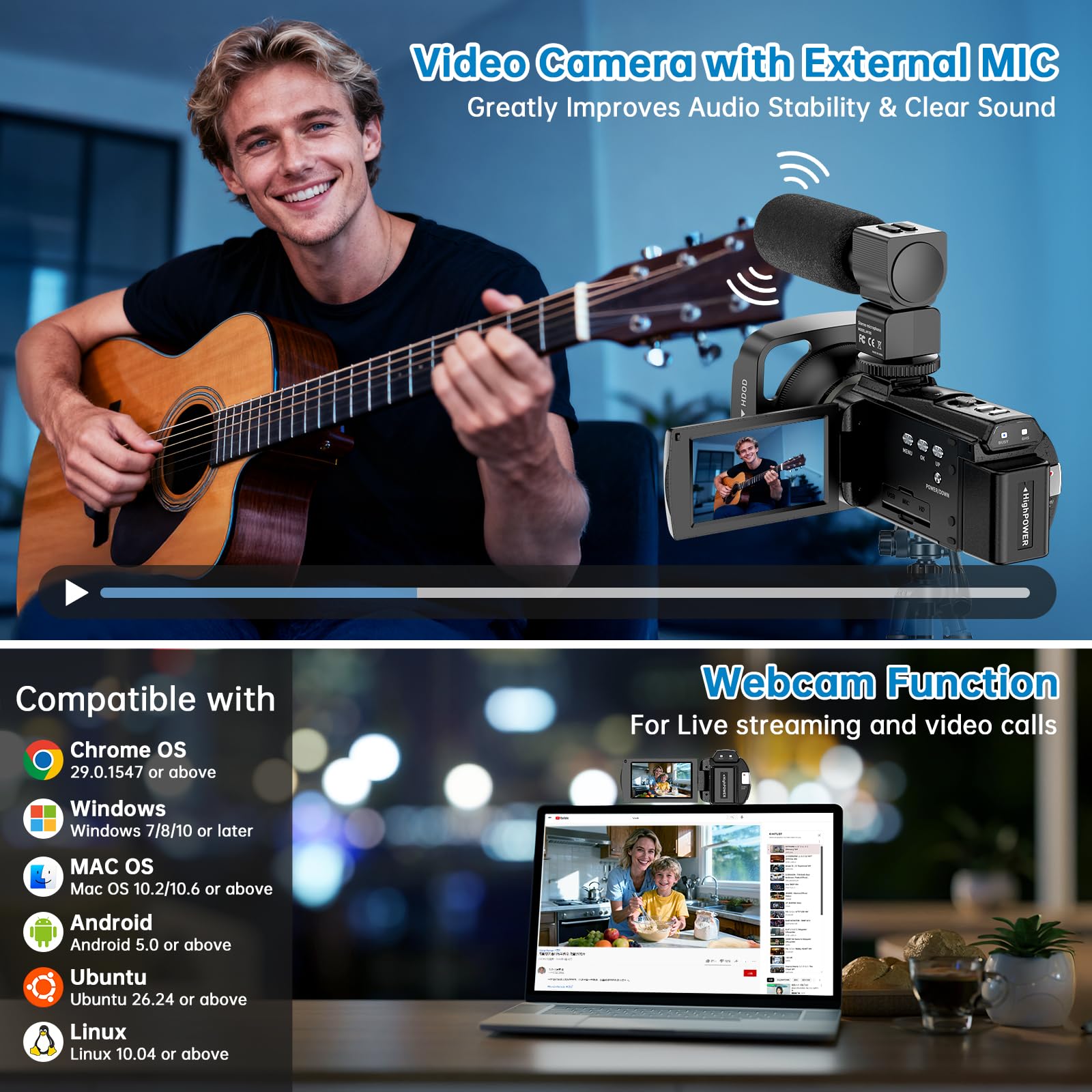 8K Video Camera Camcorder 2025 Latest 88MP Ultra HD Video Cameras Wifi Vlogging Camera for YouTube 18X Digital Video Cameras with 32G Card Microphone 6-Axis Anti-Shake IR Night Vision Video Recorder