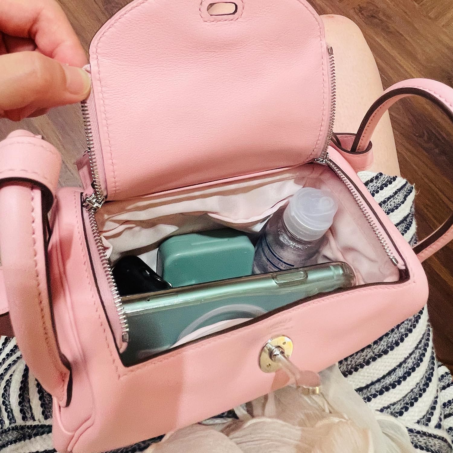 Organizer-Einsatz für Hermes-Taschen, luxuriöse Taschen, Aufbewahrung mit Seide, leichte Innentasche, kompatibel mit Lindy 26 Taschen, mehrere Taschen, großes Fassungsvermögen (Rosa,